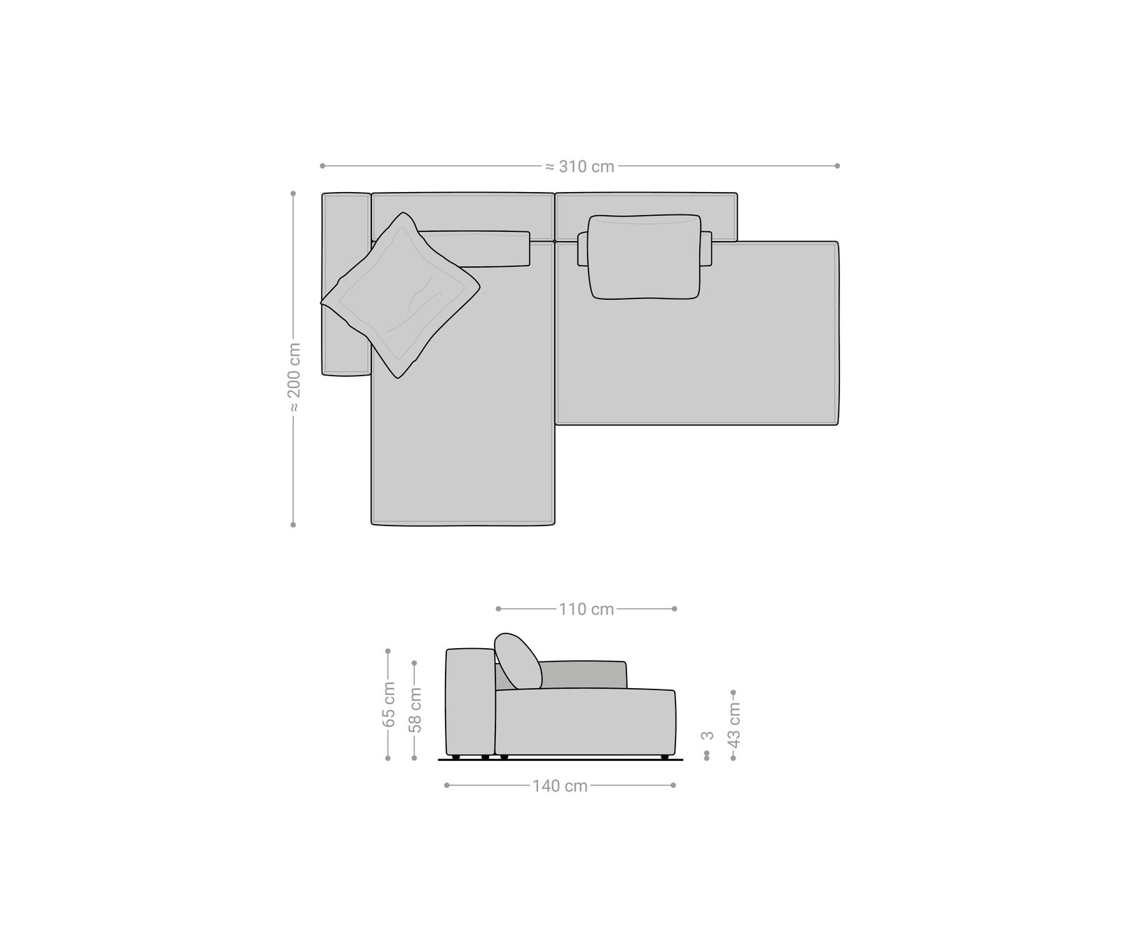 Sarokkanapé Freestyle 310x200 cm szövött szövet puha bézs szegélyezés - Image 7