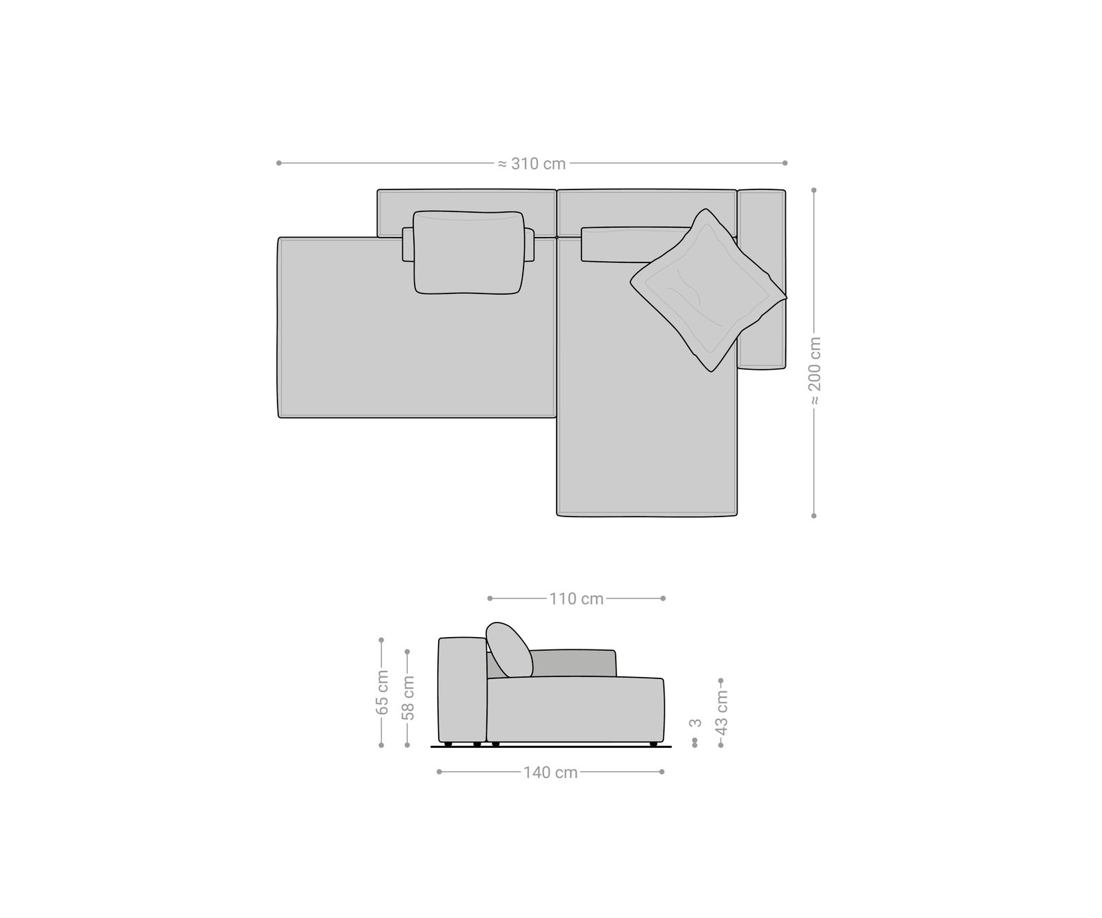 Sarokkanapé Freestyle 310x200 cm szövött szövet puha bézs varrással - Image 7