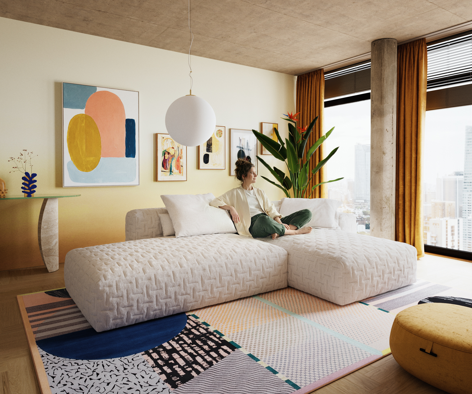 Sarokkanapé Freestyle 310x200 cm bouclé puha bézs steppelt