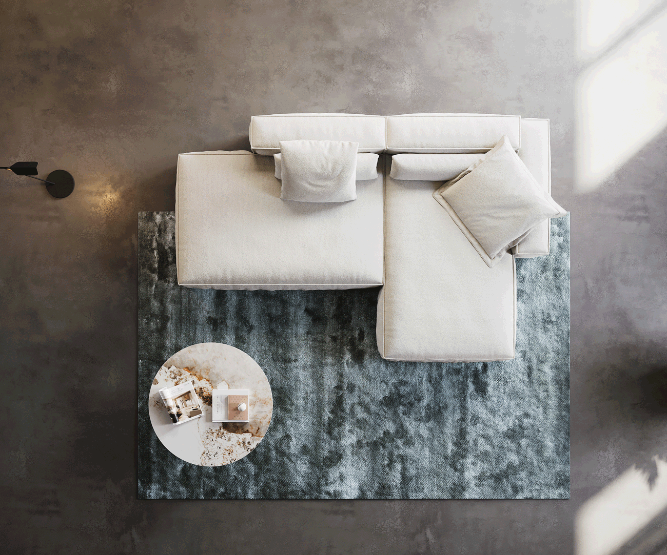 Sarokkanapé Freestyle 310x200 cm bouclé puha bézs szegélyvarrás - Image 6