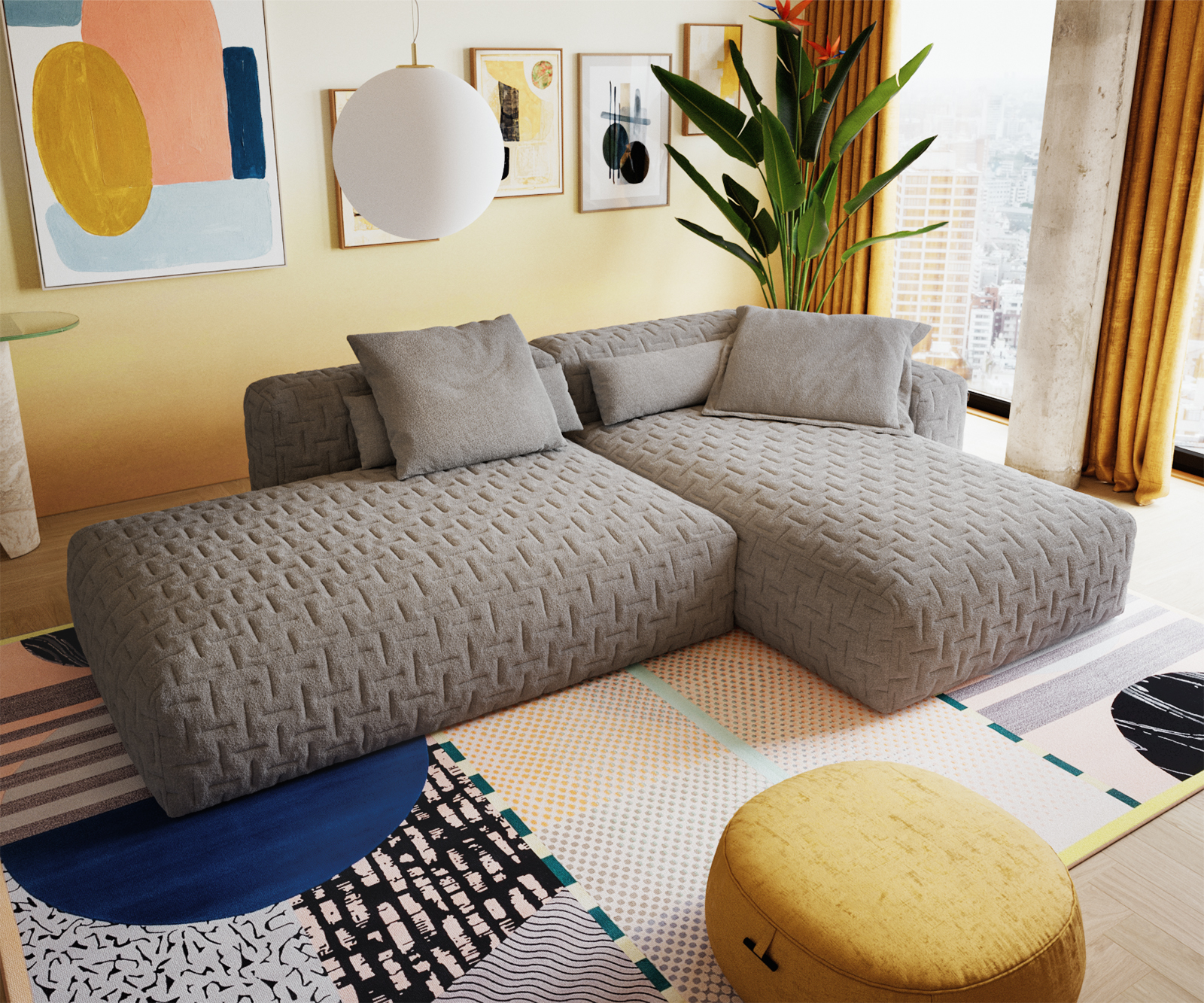 Sarokkanapé Freestyle 310x200 cm strukturált szövet puha steppelt - Image 4