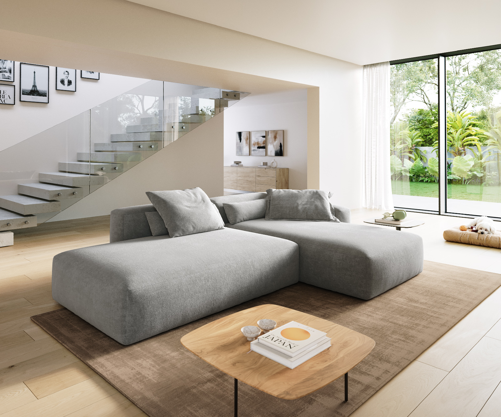 Sarokkanapé Freestyle 310x200 cm strukturált szövet puha szürke varrás - Image 2