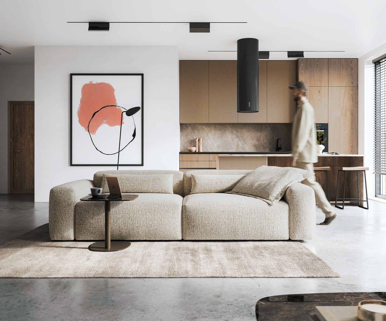 Nagy kanapé Freestyle 280x110 cm szövött szövet puha bézs varrással - Image 2