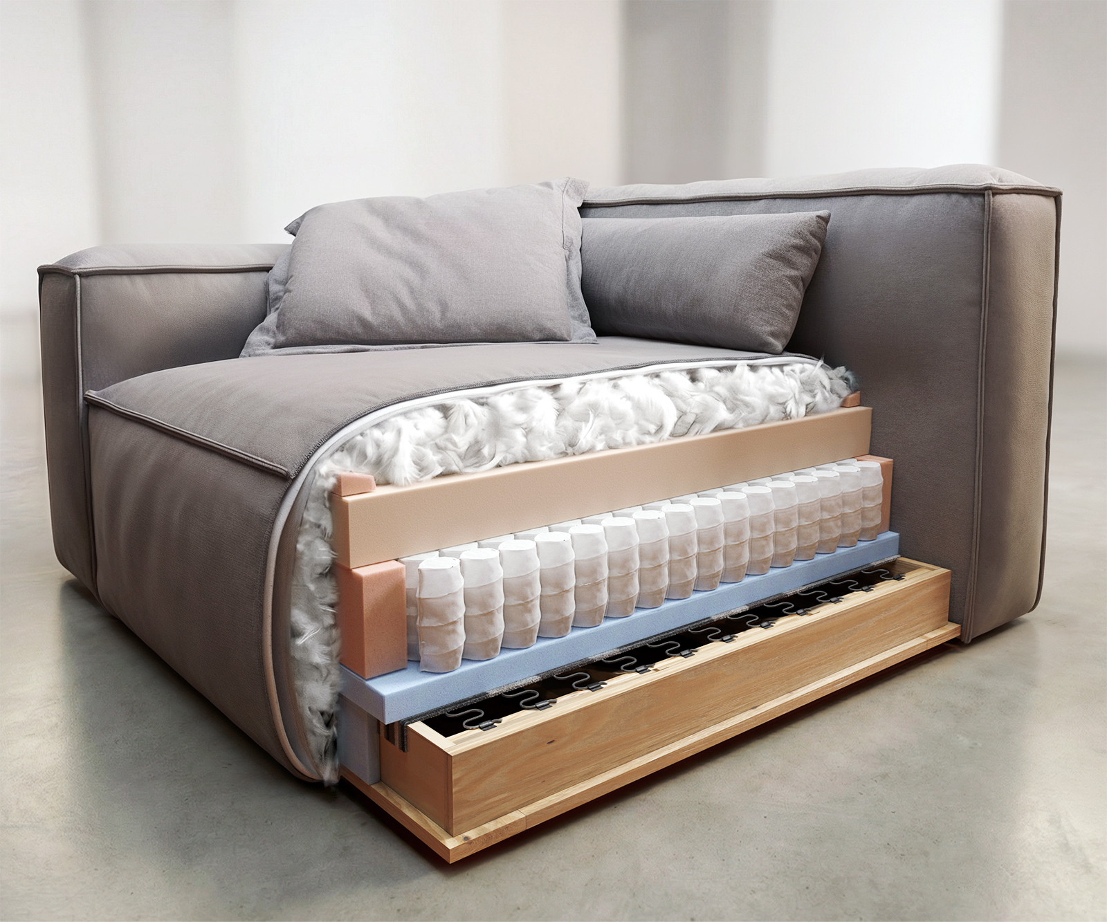 Nagy kanapé Freestyle 280x110 cm bouclé puha bézs steppelt - Image 8