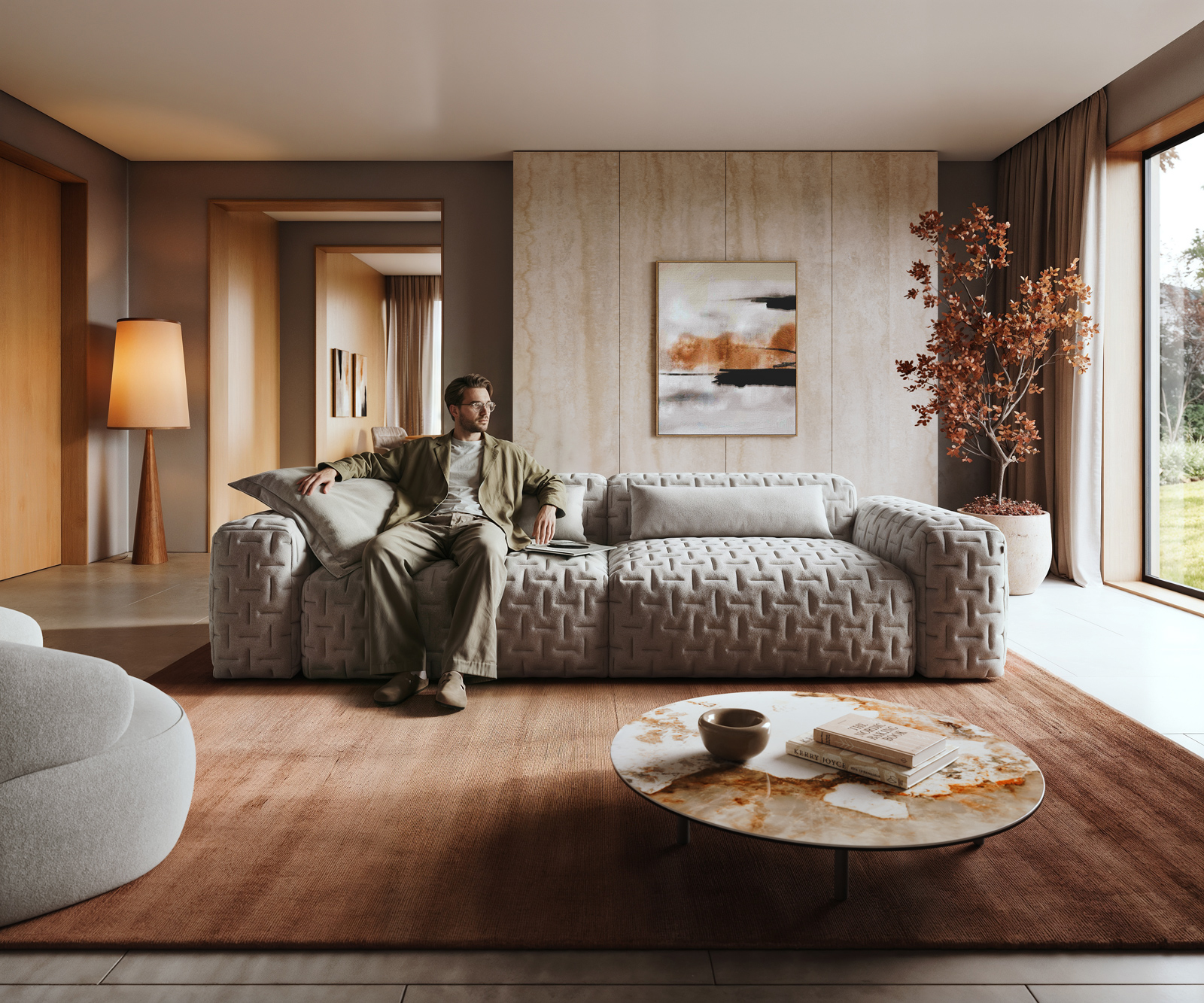 Nagy kanapé Freestyle 280x110 cm strukturált szövet puha steppelt - Image 2