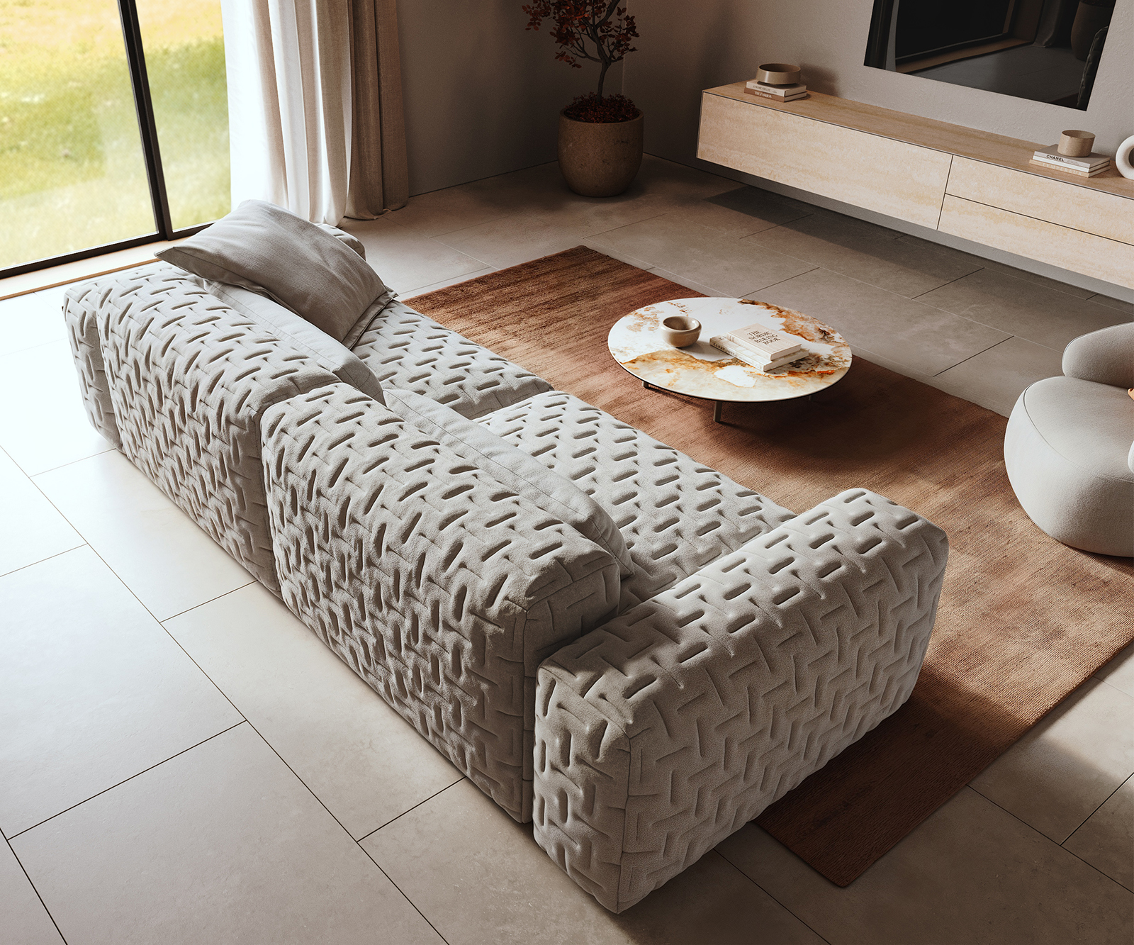 Nagy kanapé Freestyle 280x110 cm strukturált szövet puha steppelt - Image 4