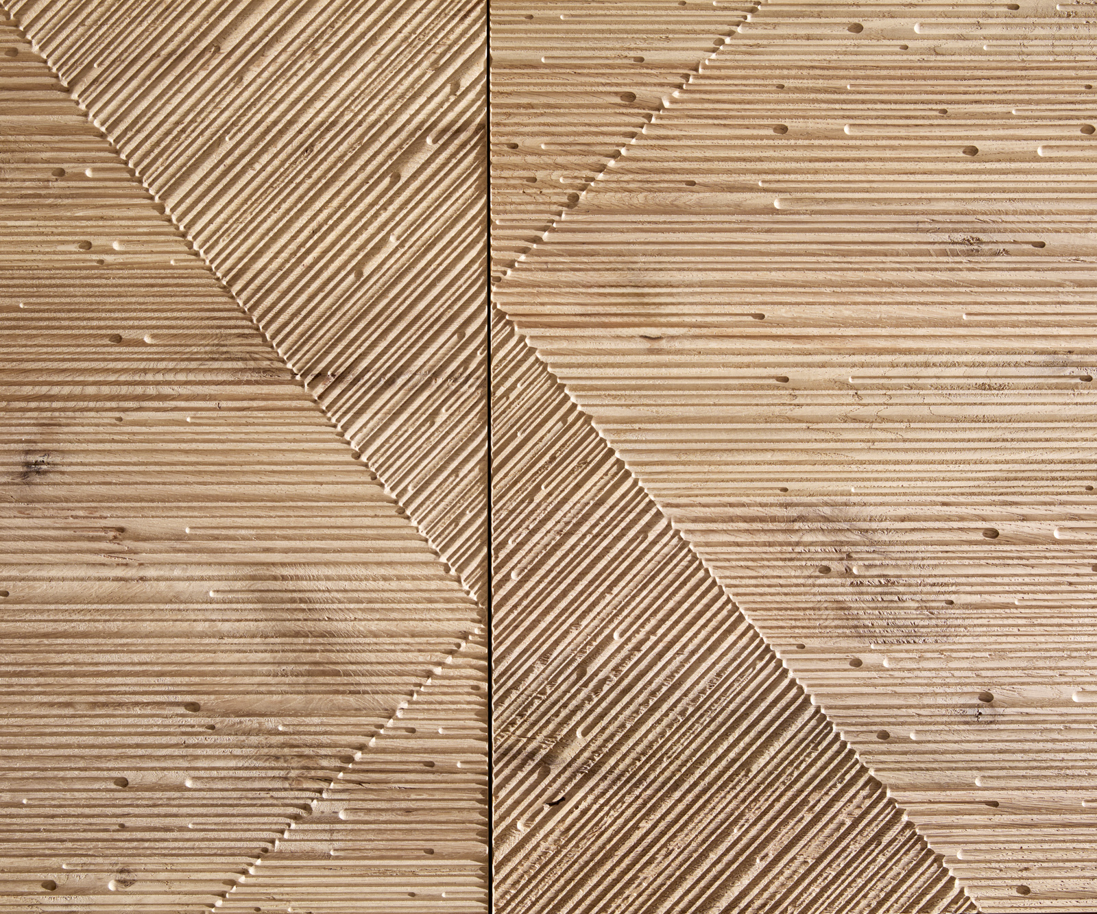 TV szekrény Tereos 220 cm tölgy természetes 3D hatás 4 ajtós szögletes láb szálcsiszolt rozsdamentes acél - Image 3