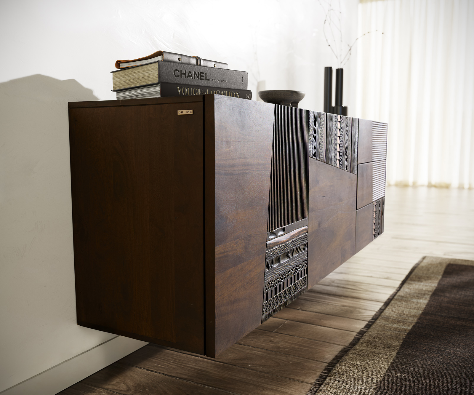 Komód Imara 175 cm mango barna 2 ajtós 3 fiókos lebegő - Image 5