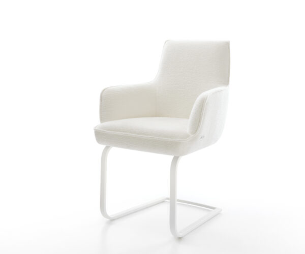 Étkezőszék Heira-Flex karfás bouclé puha bézs étkezőszék lapos fehér zsákrugós