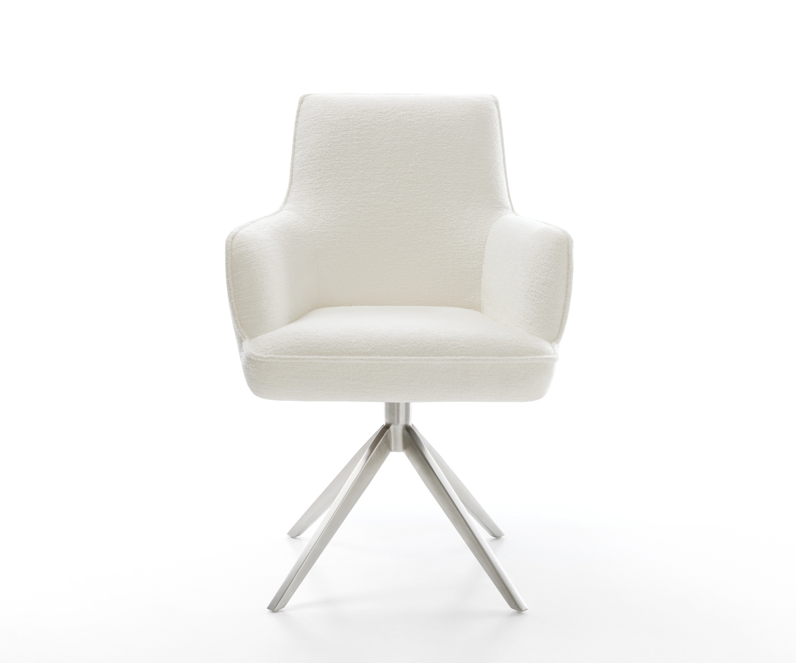 Étkezőszék Heira-Flex karfás bouclé puha bézs kereszt láb széles rozsdamentes acél 360° forgatható billenő zsákrugós matrac - Image 2