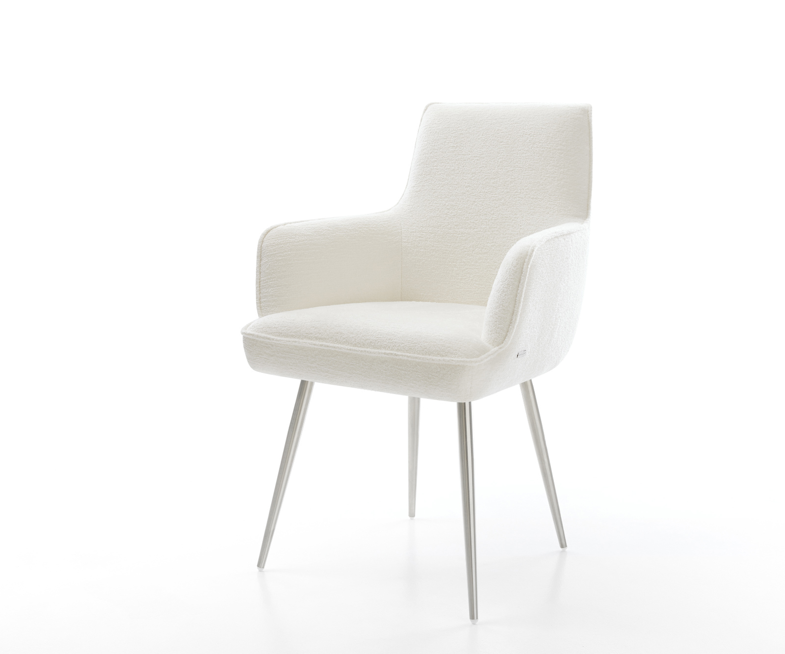 Étkezőszék Heira-Flex karfás bouclé puha bézs 4 lábas kúpos rozsdamentes acél zsákrugós