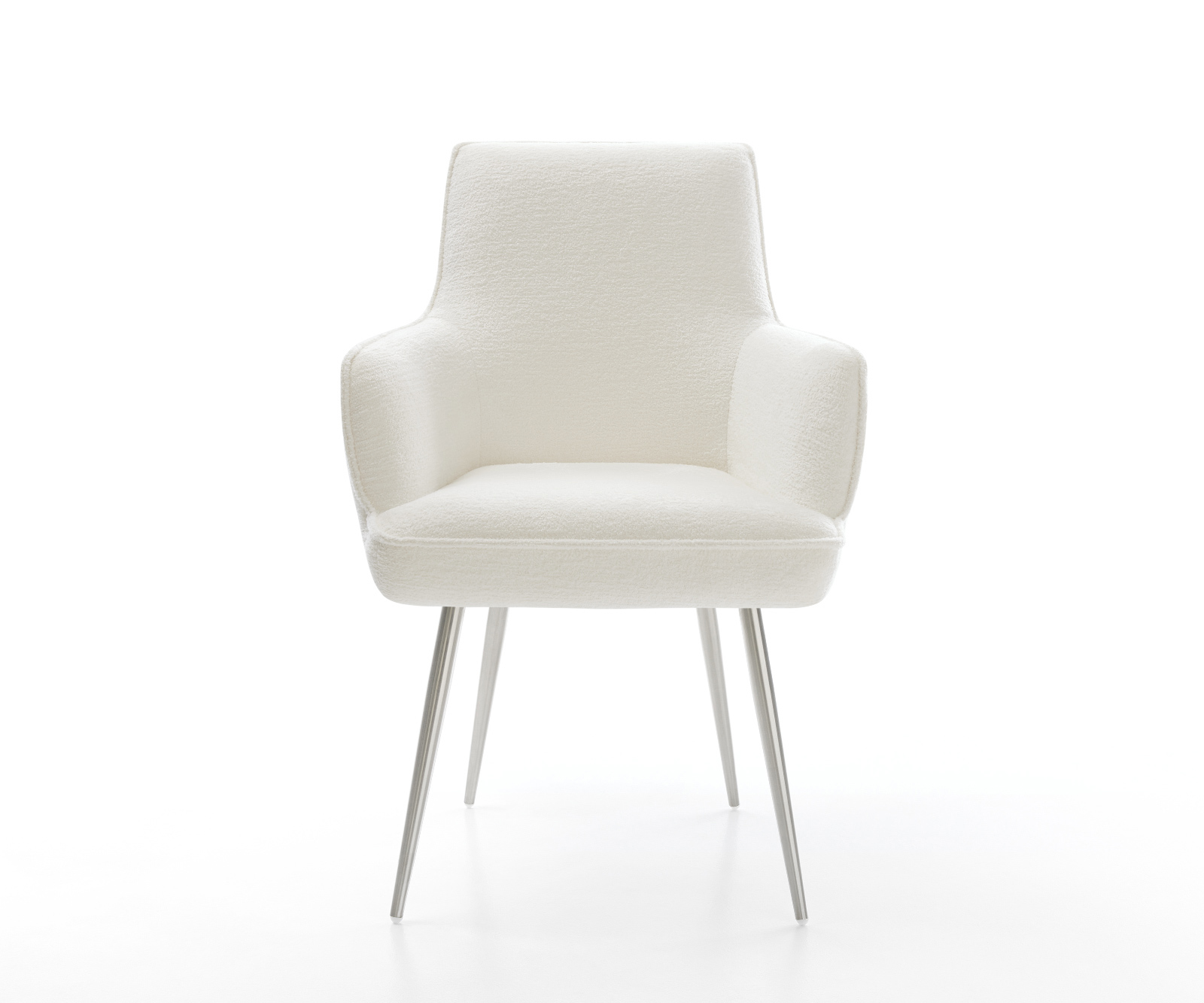 Étkezőszék Heira-Flex karfás bouclé puha bézs 4 lábas kúpos rozsdamentes acél zsákrugós - Image 2