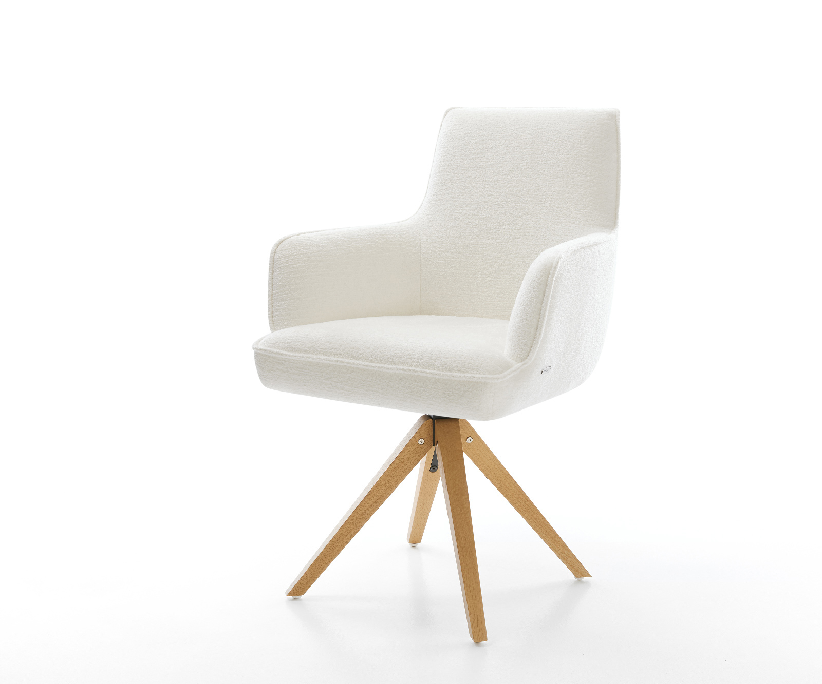 Étkezőszék Heira-Flex karfás bouclé puha bézs fa láb szögletes természetes 180° forgatható zsákrugós