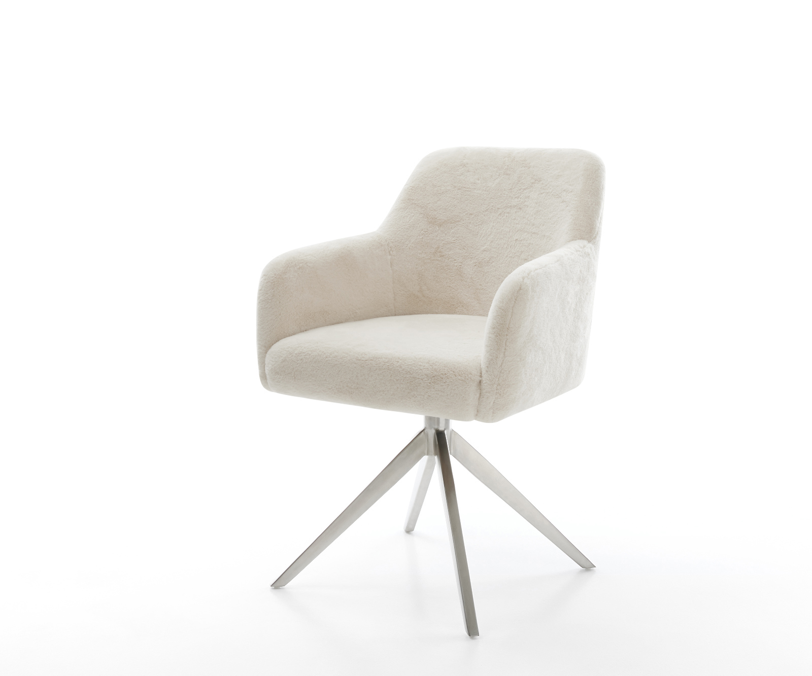 Étkezőszék Greg-Flex plüss krémfehér kereszt láb széles rozsdamentes acél 360° forgatható billenő zsákrugós matrac