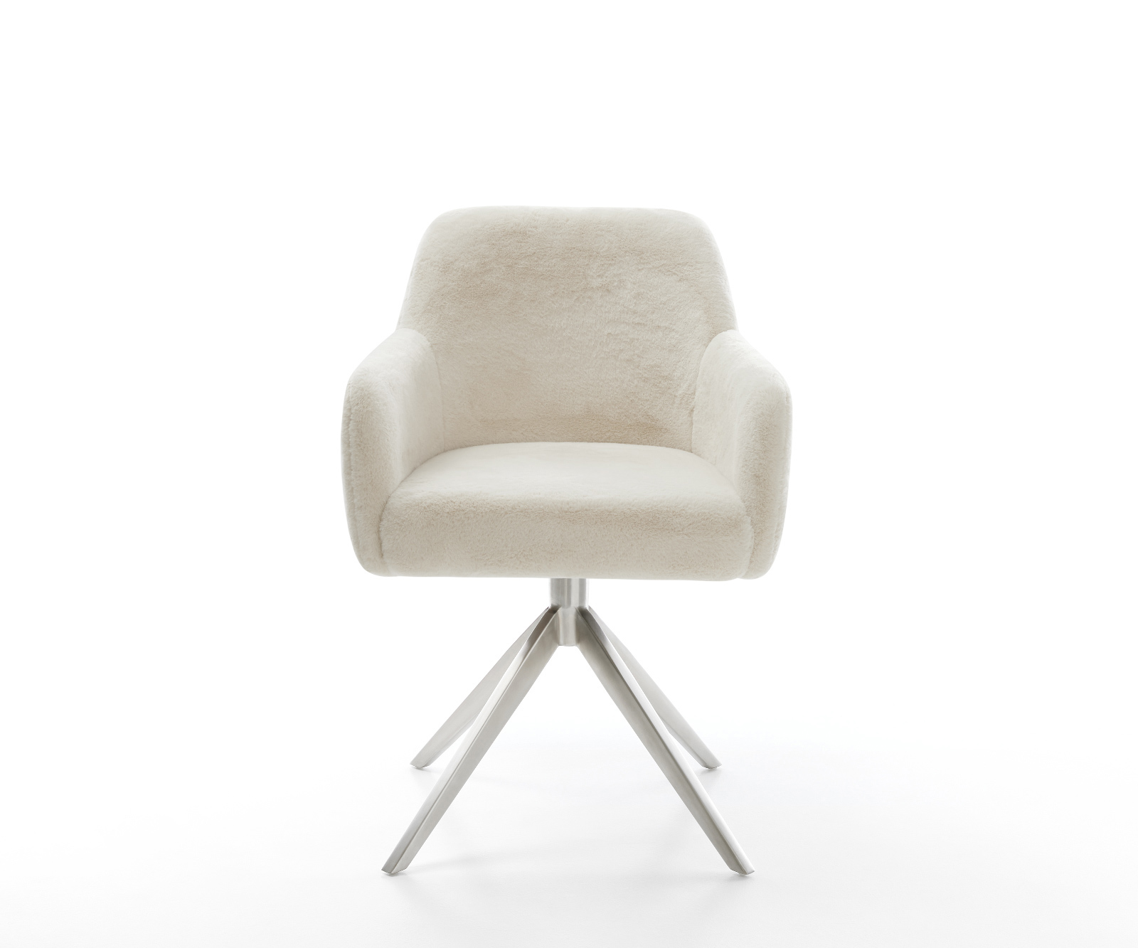 Étkezőszék Greg-Flex plüss krémfehér kereszt láb széles rozsdamentes acél 360° forgatható billenő zsákrugós matrac - Image 2