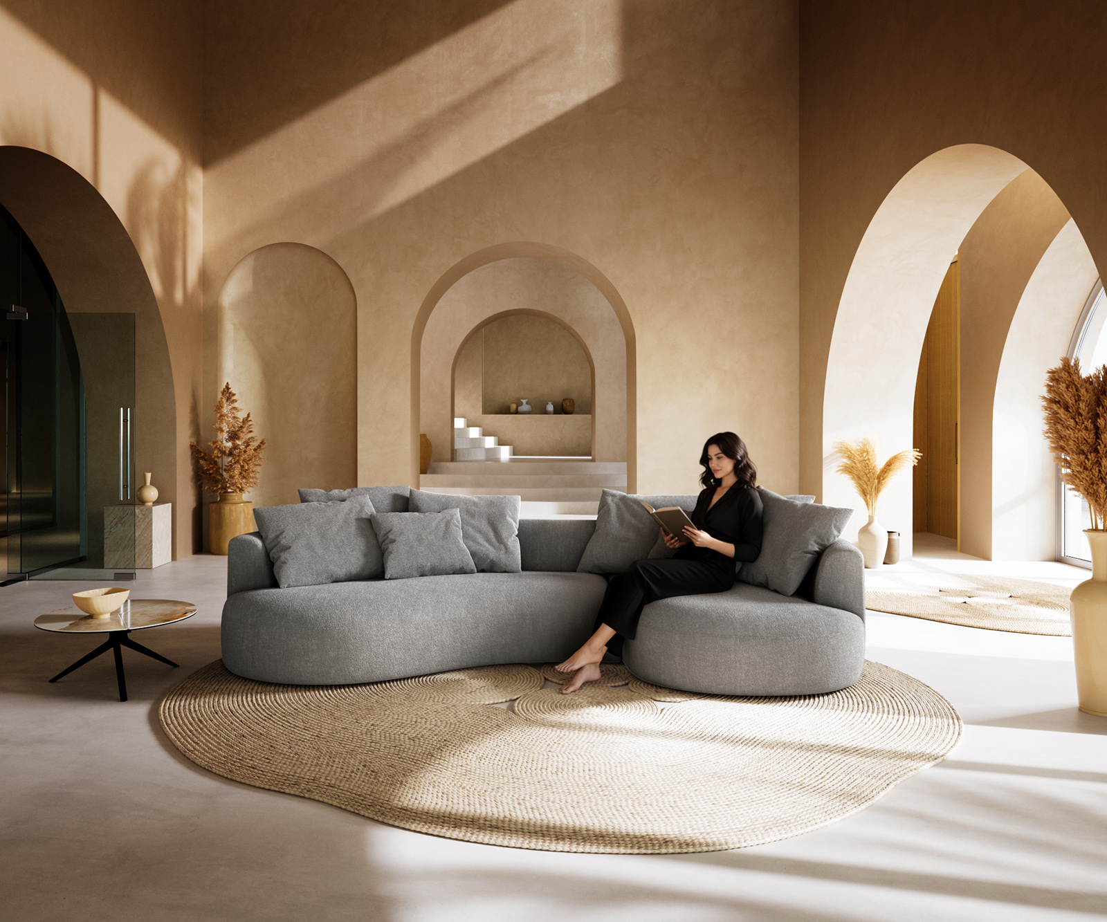 Nagy kanapé Edina 330x170 cm strukturált szövet puha szürke - Image 2