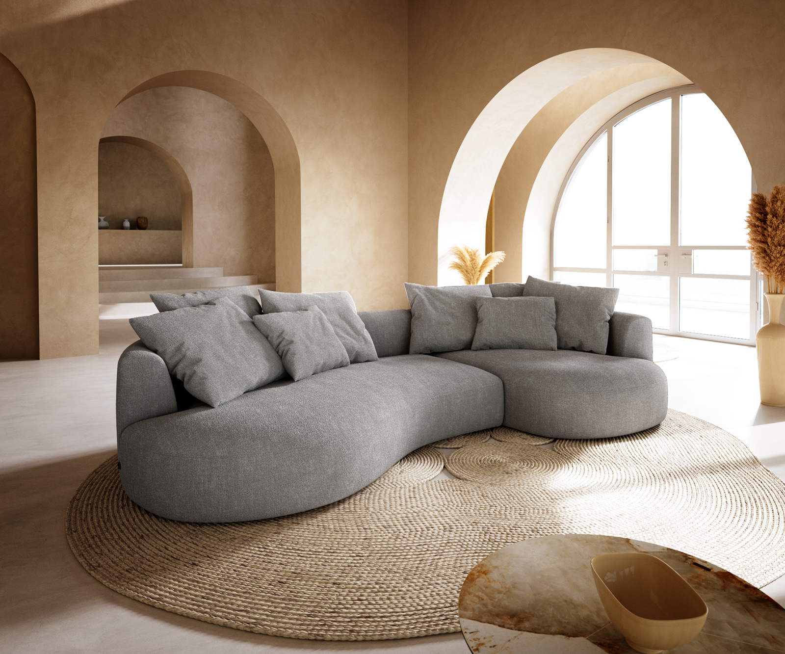 Nagy kanapé Edina 330x170 cm strukturált szövet puha szürke