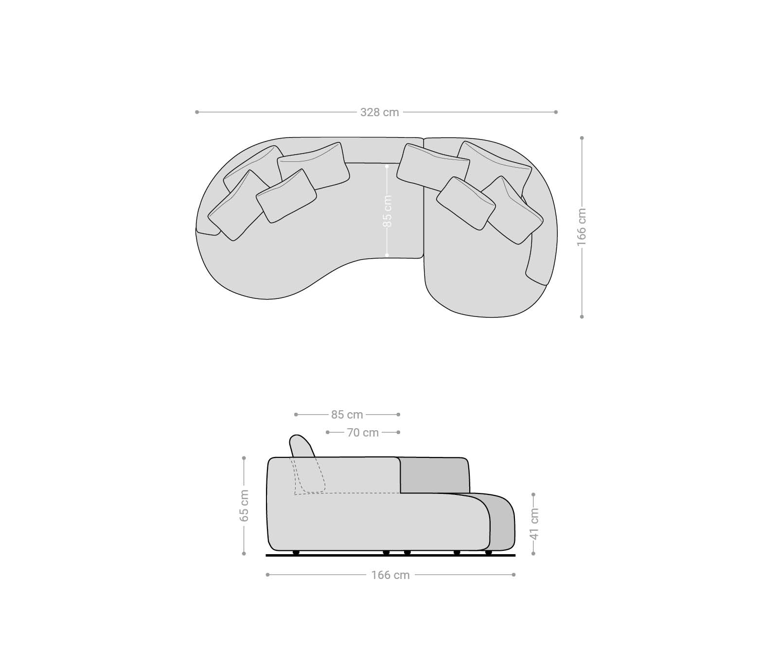 Nagy kanapé Edina 330x170 cm strukturált szövet puha szürke - Image 9