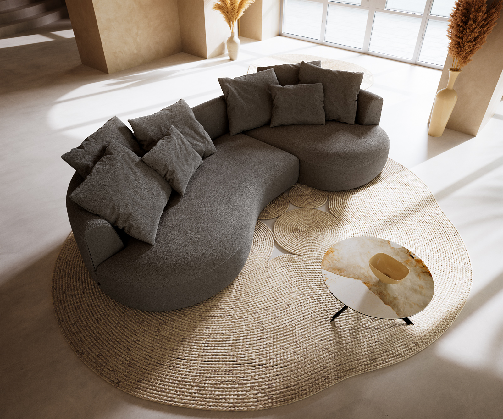 Nagy kanapé Edina 330x170 cm bouclé puha sötét bézs - Image 4