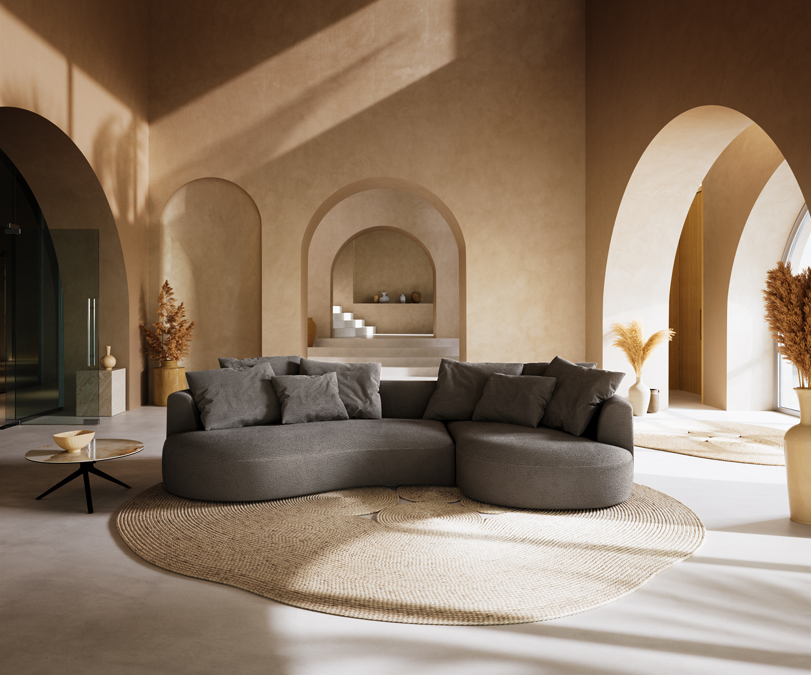 Nagy kanapé Edina 330x170 cm bouclé puha sötét bézs - Image 2