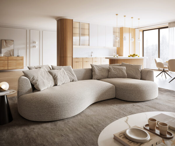 Nagy kanapé Edina 330x170 cm szövött szövet puha bézs