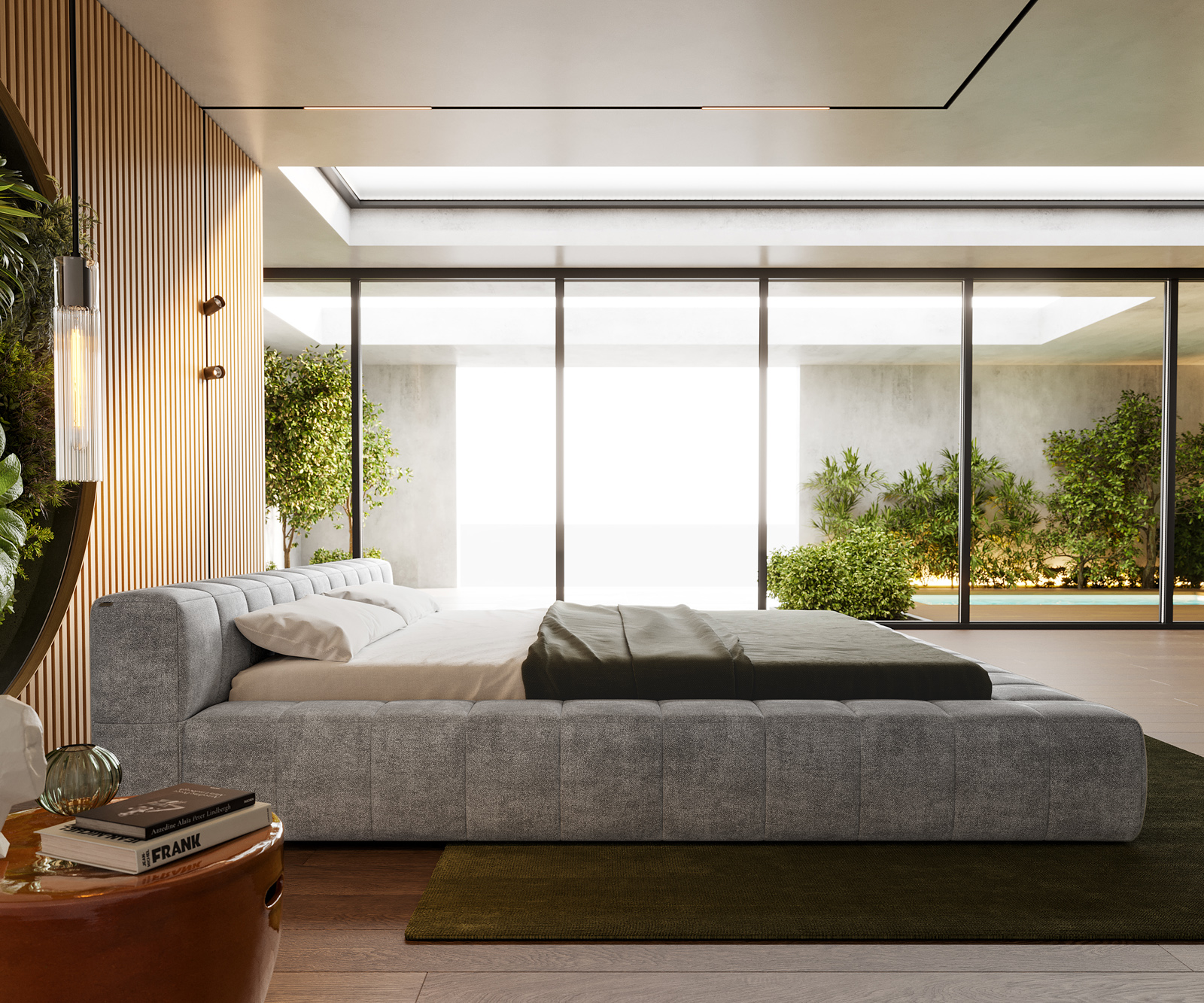 Kárpitozott ágy Espazio 180x200 cm strukturált szövet puha szürke - Image 4