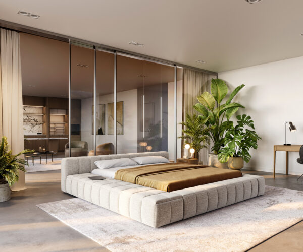 Kárpitozott ágy Espazio 180x200 cm szövött szövet puha bézs