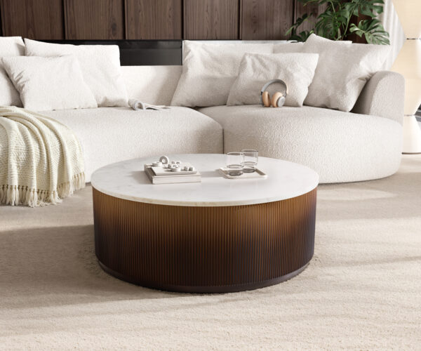 Dohányzóasztal Fiorano 90x90 cm márvány fehér fém arany Fusion Finish