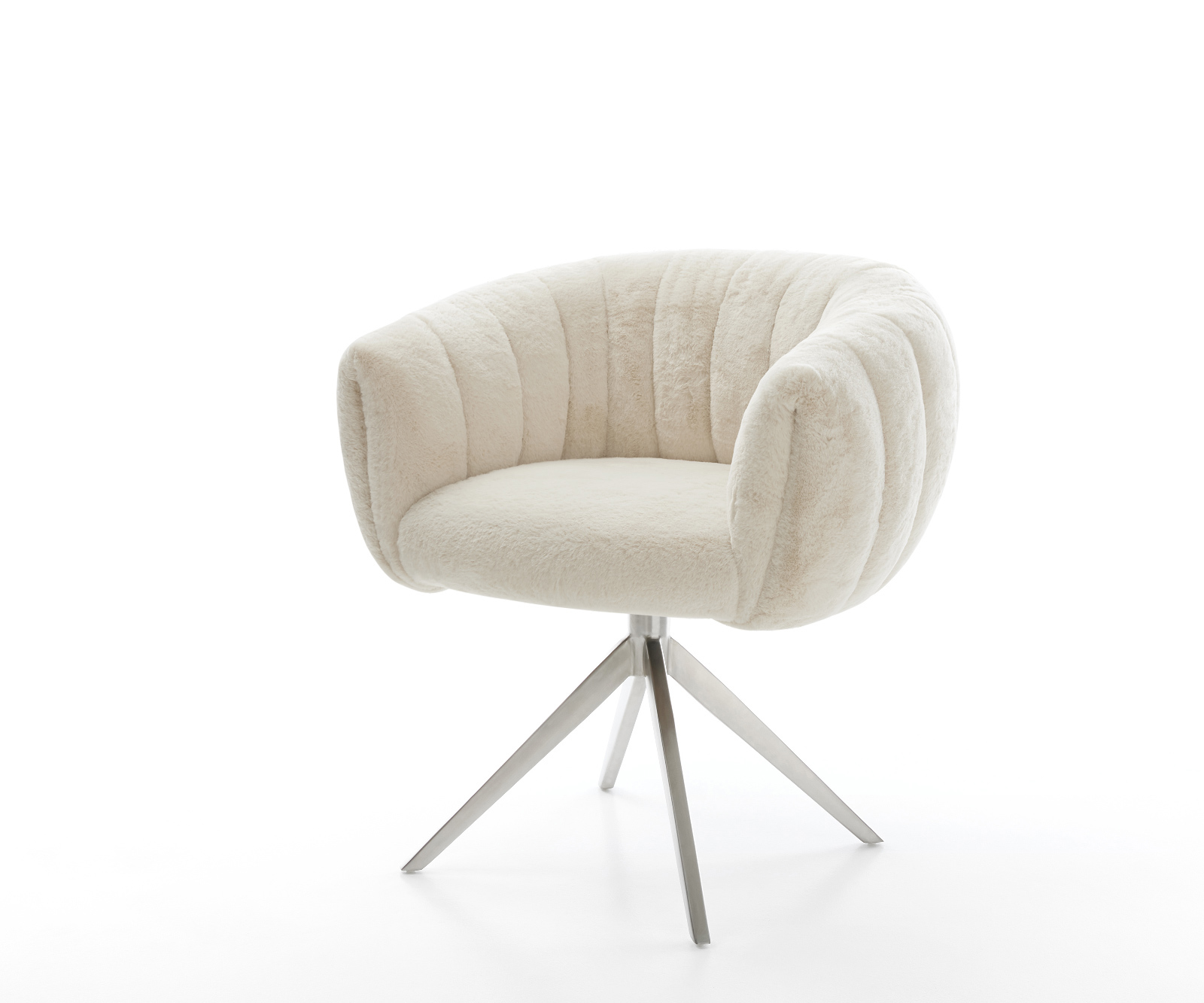 Étkezőszék Jada-Flex plüss krémfehér kereszt láb széles rozsdamentes acél 360° forgatható billenő zsákrugó