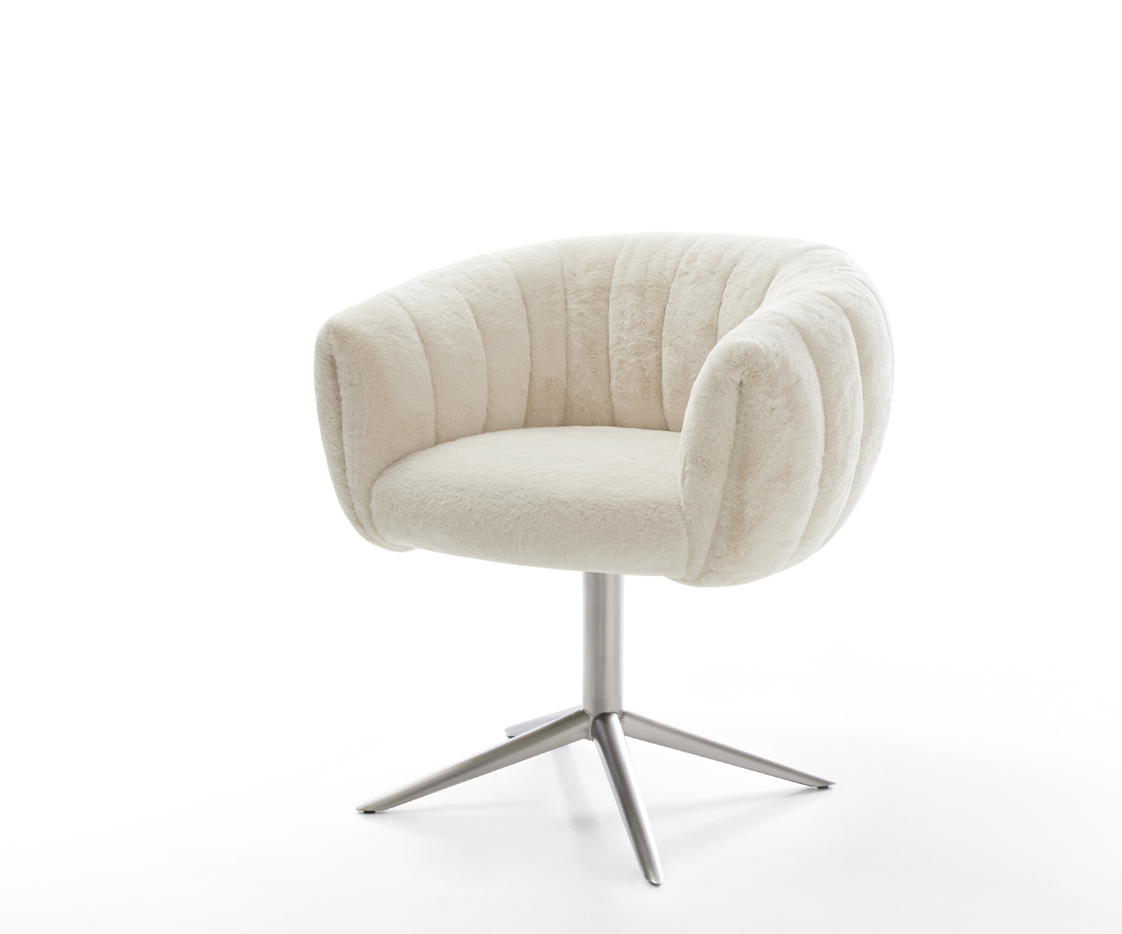 Étkezőszék Jada-Flex plüss krémfehér rozsdamentes acél kereszt láb 360° forgatható billenő zsákrugós matrac