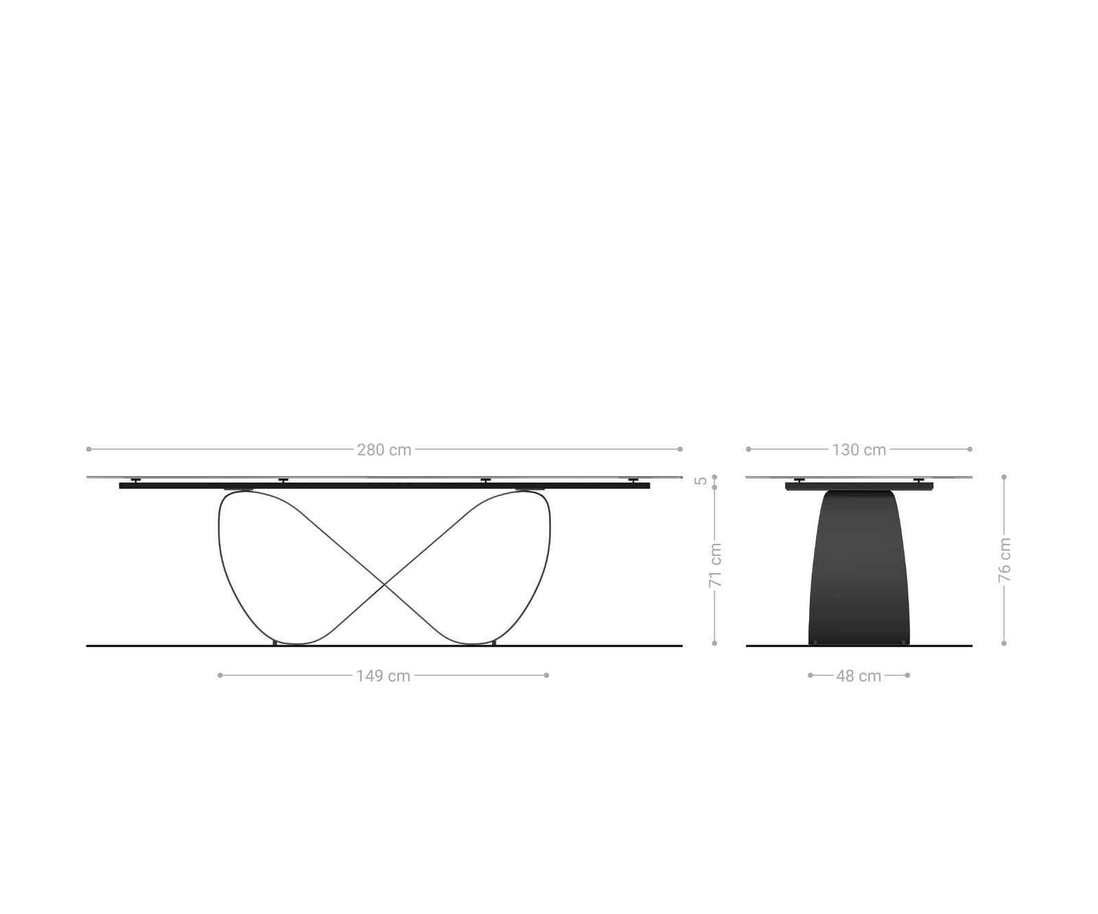 Étkezőasztal Edge ovális 280x130 cm kerámia Iris FMG Agatablack Infinity fém titán színű effektfinish - Image 8