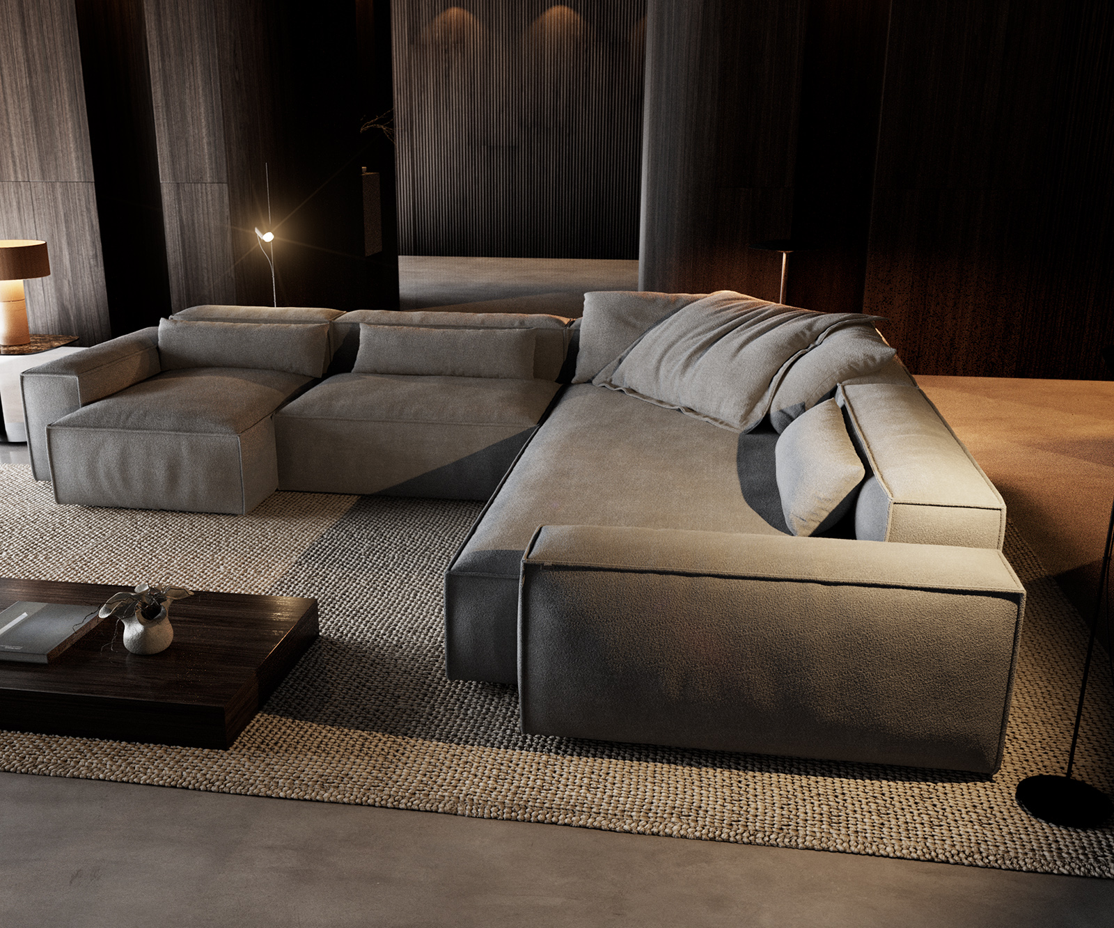 "U alakú kanapé Freestyle 360x290 cm strukturált szövet puha szürke szegélyvarrás" - Image 9