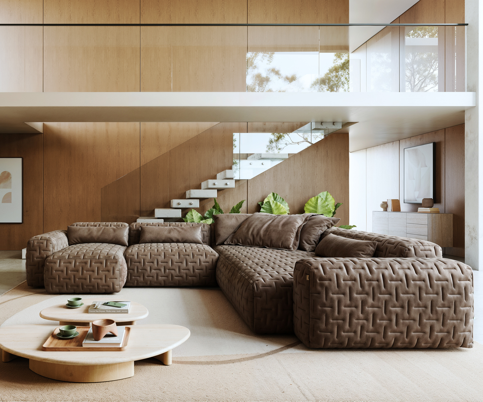 "U alakú kanapé Freestyle 360x290 cm mikroszálas taupe vintage steppelt" - Image 2