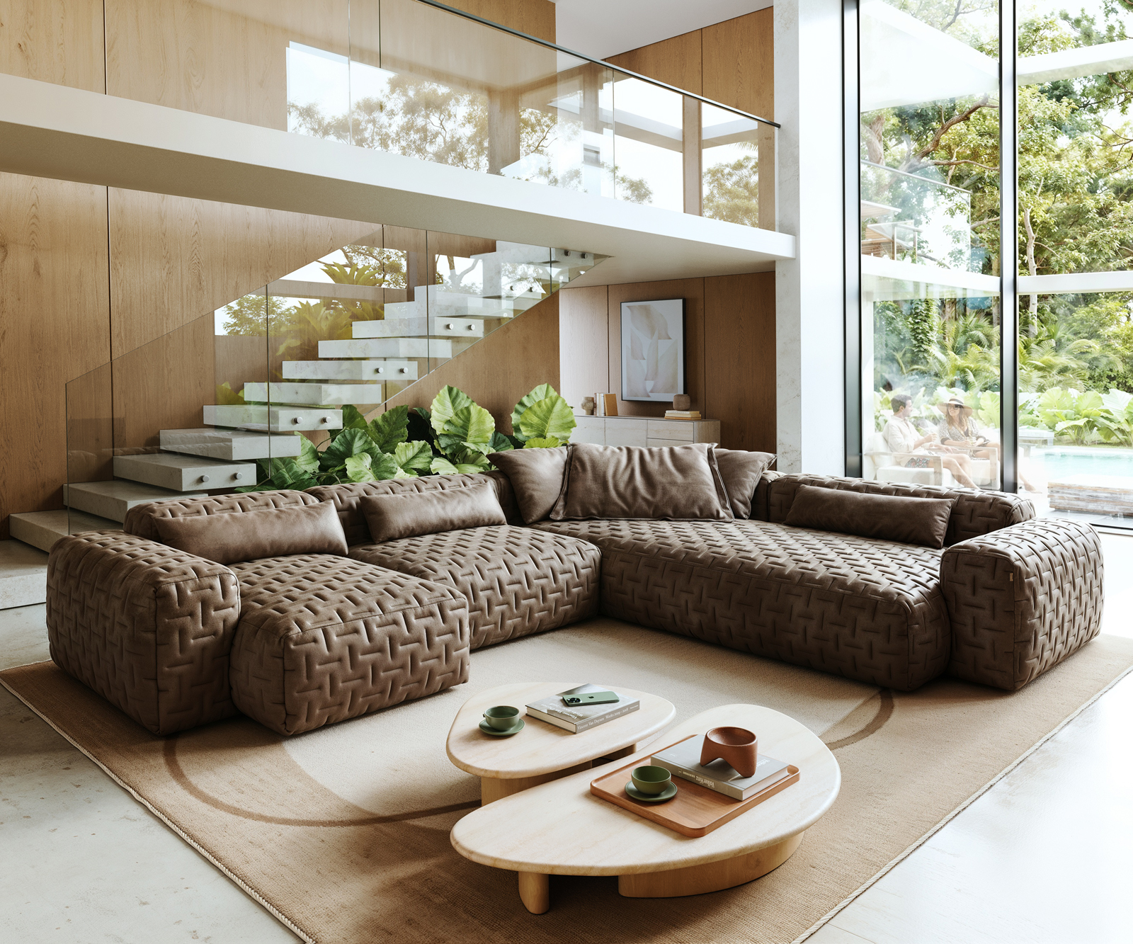 "U alakú kanapé Freestyle 360x290 cm mikroszálas taupe vintage steppelt"