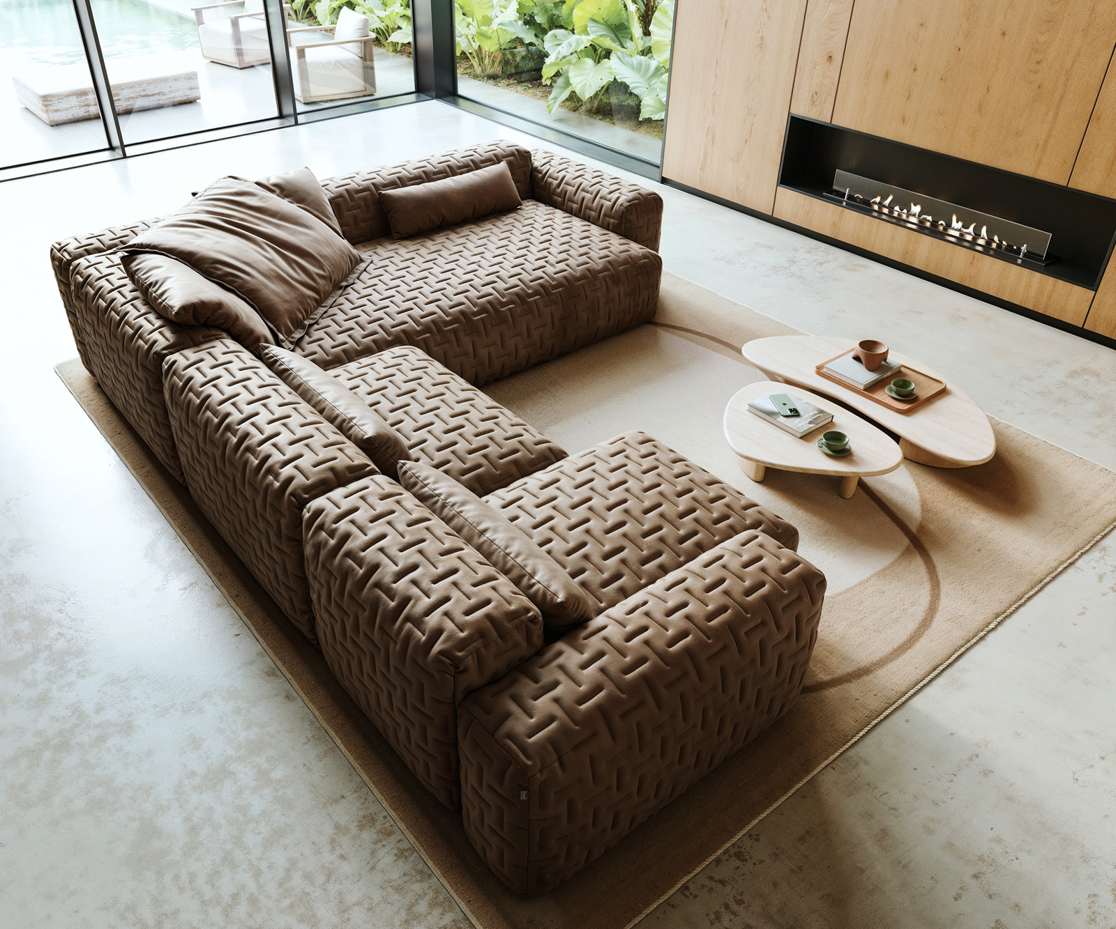 "U alakú kanapé Freestyle 360x290 cm mikroszálas taupe vintage steppelt" - Image 4