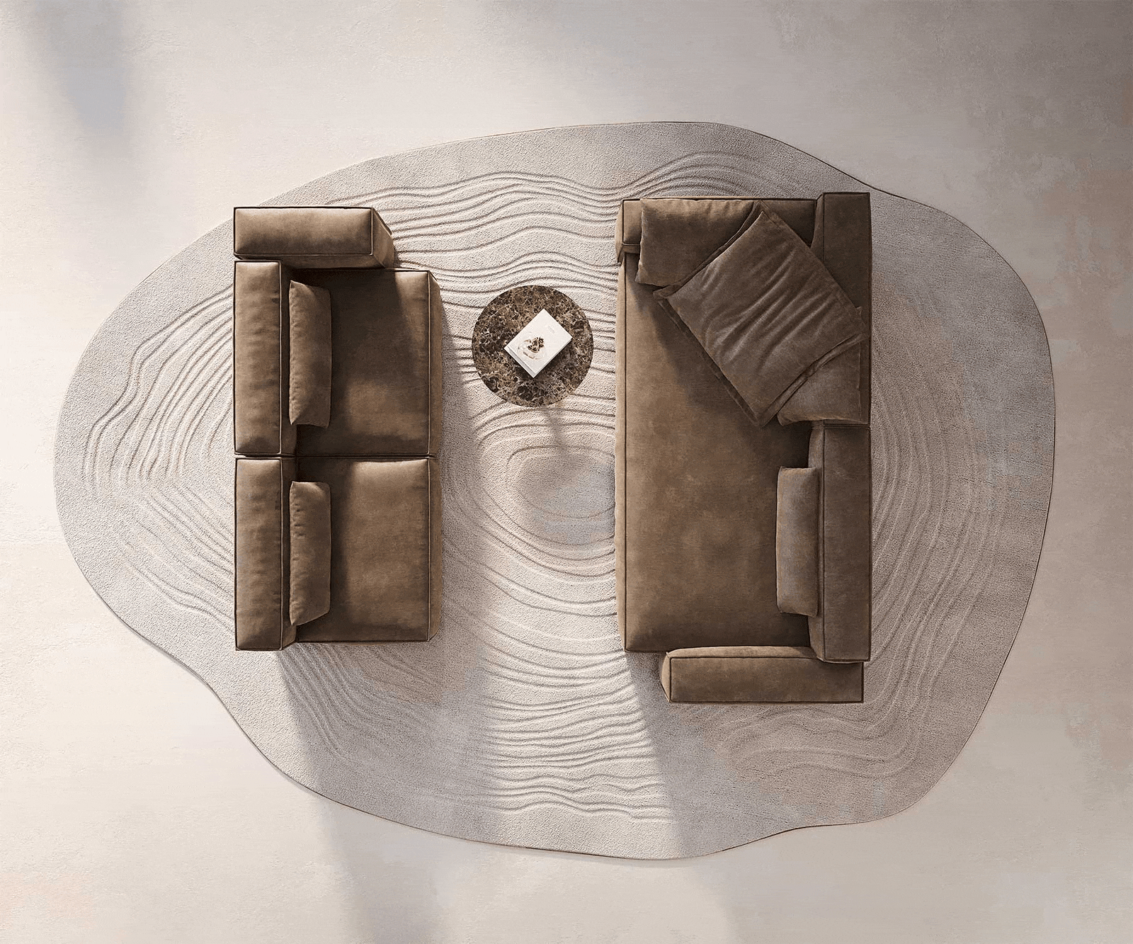 "U" alakú kanapé Freestyle 360x290 cm mikroszálas taupe vintage szegélyvarrás - Image 6