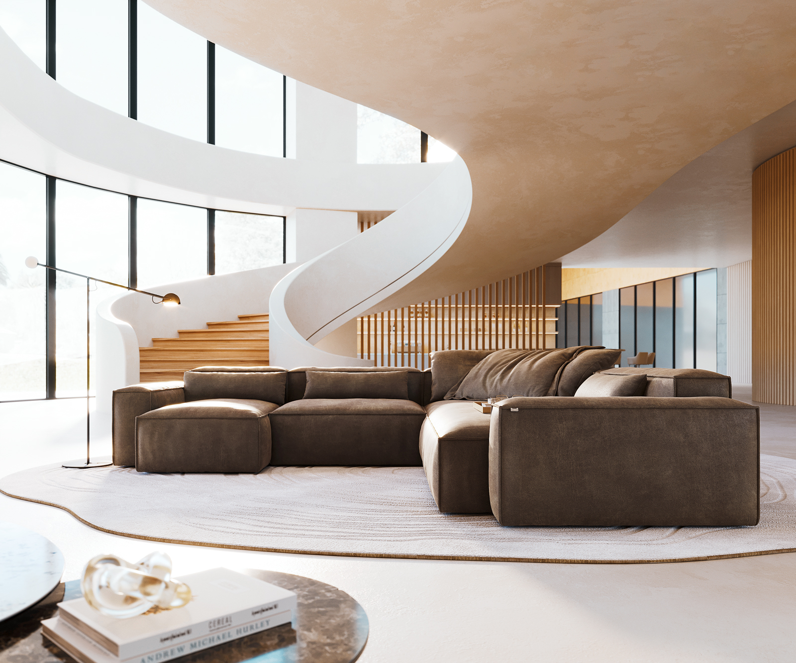 "U" alakú kanapé Freestyle 360x290 cm mikroszálas taupe vintage szegélyvarrás - Image 2