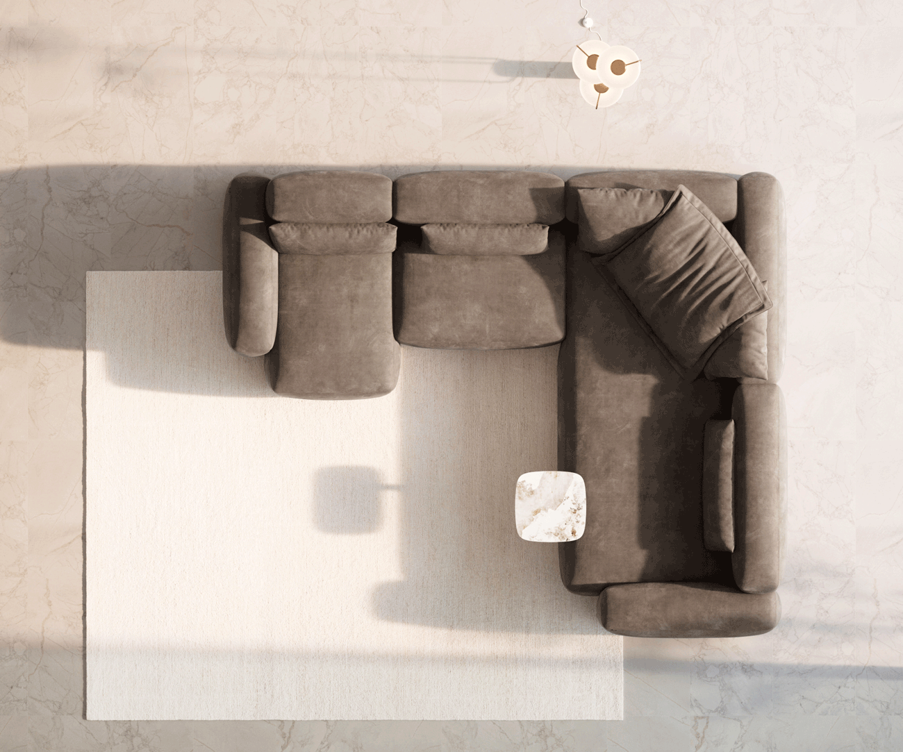 "U" alakú kanapé Freestyle 360x290 cm mikroszálas taupe vintage kappvarrás - Image 6