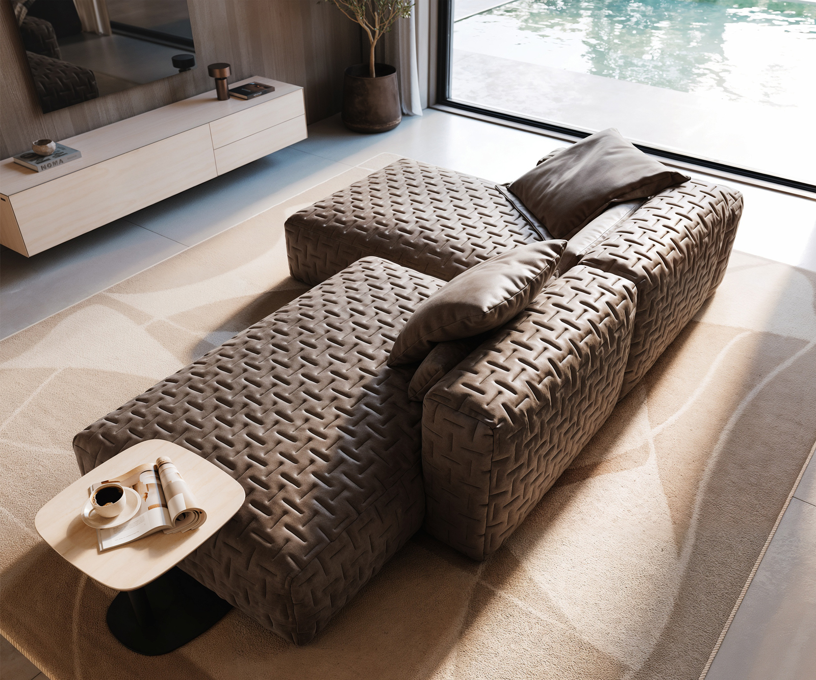 Sarokkanapé Freestyle 310x200 cm mikroszálas taupe vintage steppelt - Image 4