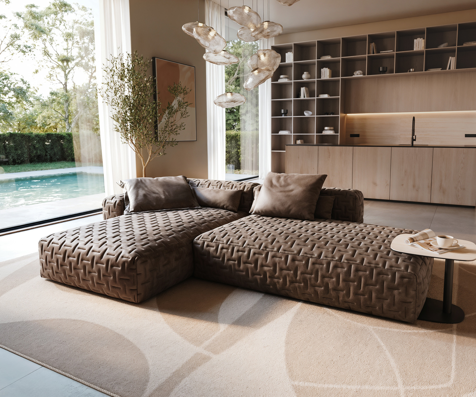 Sarokkanapé Freestyle 310x200 cm mikroszálas taupe vintage steppelt