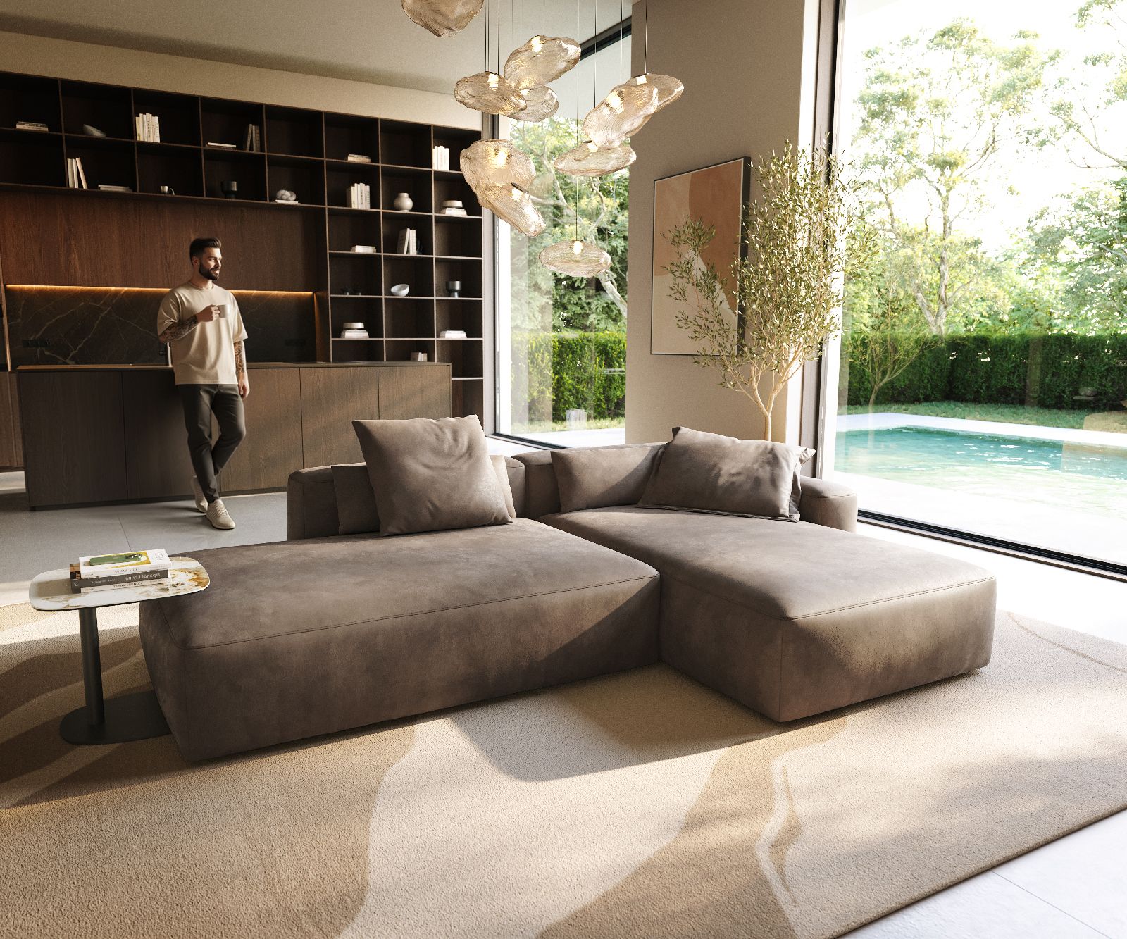 Sarokkanapé Freestyle 310x200 cm mikroszálas taupe vintage kápnahajtás