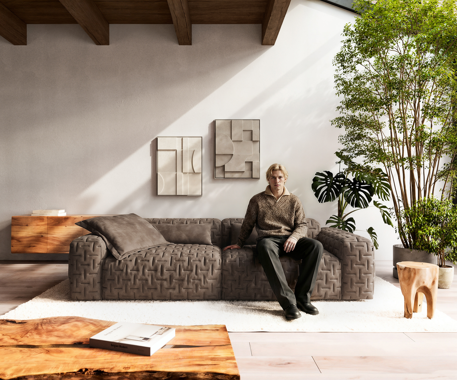 Nagy kanapé Freestyle 280x110 cm mikroszálas taupe vintage steppelt - Image 2