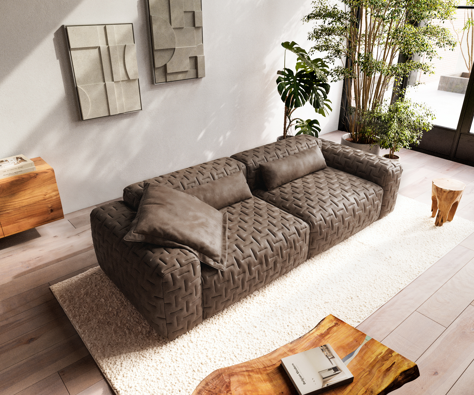 Nagy kanapé Freestyle 280x110 cm mikroszálas taupe vintage steppelt - Image 4