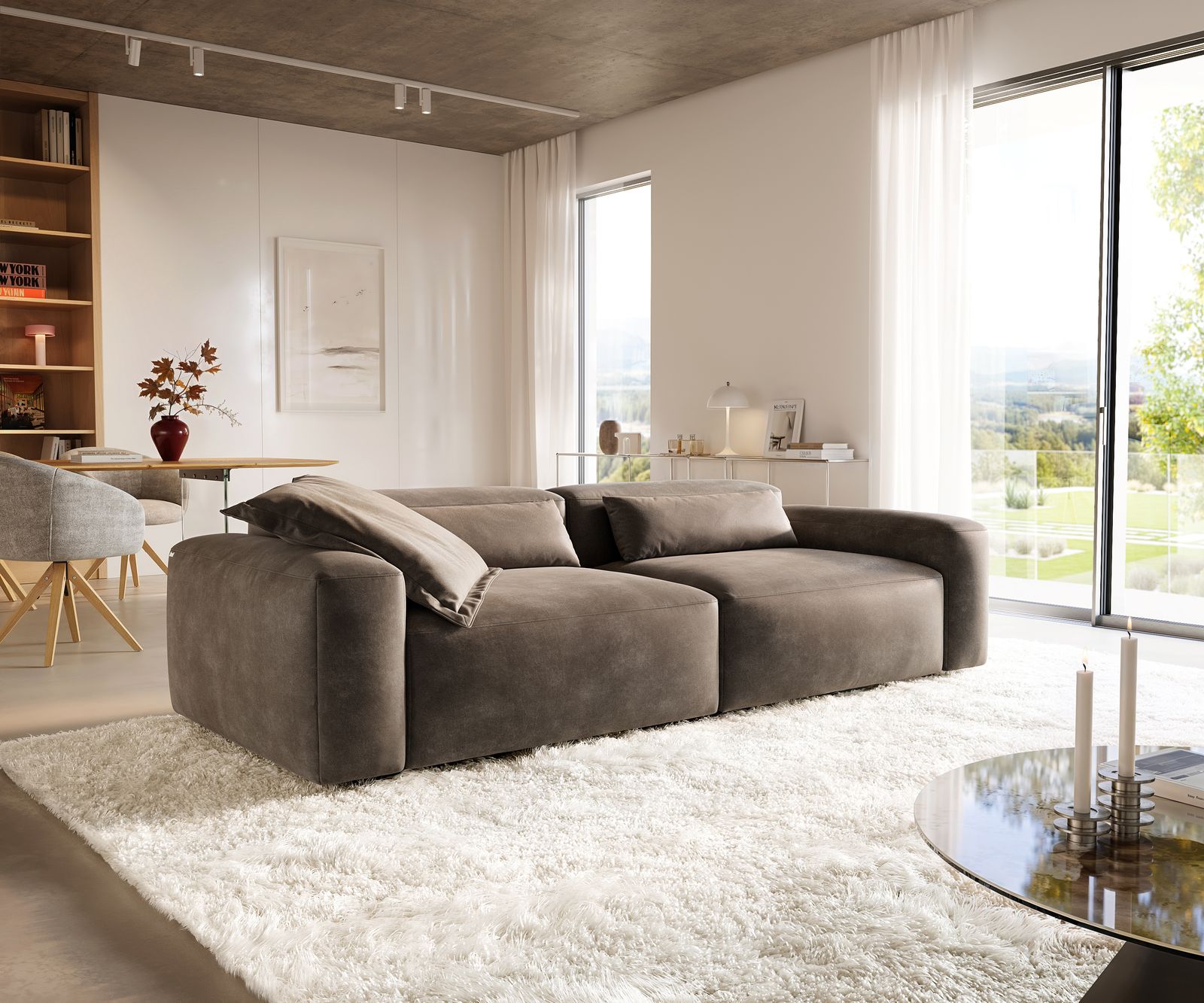 Nagy kanapé Freestyle 280x110 cm mikroszálas taupe vintage takaróvarrás - Image 2