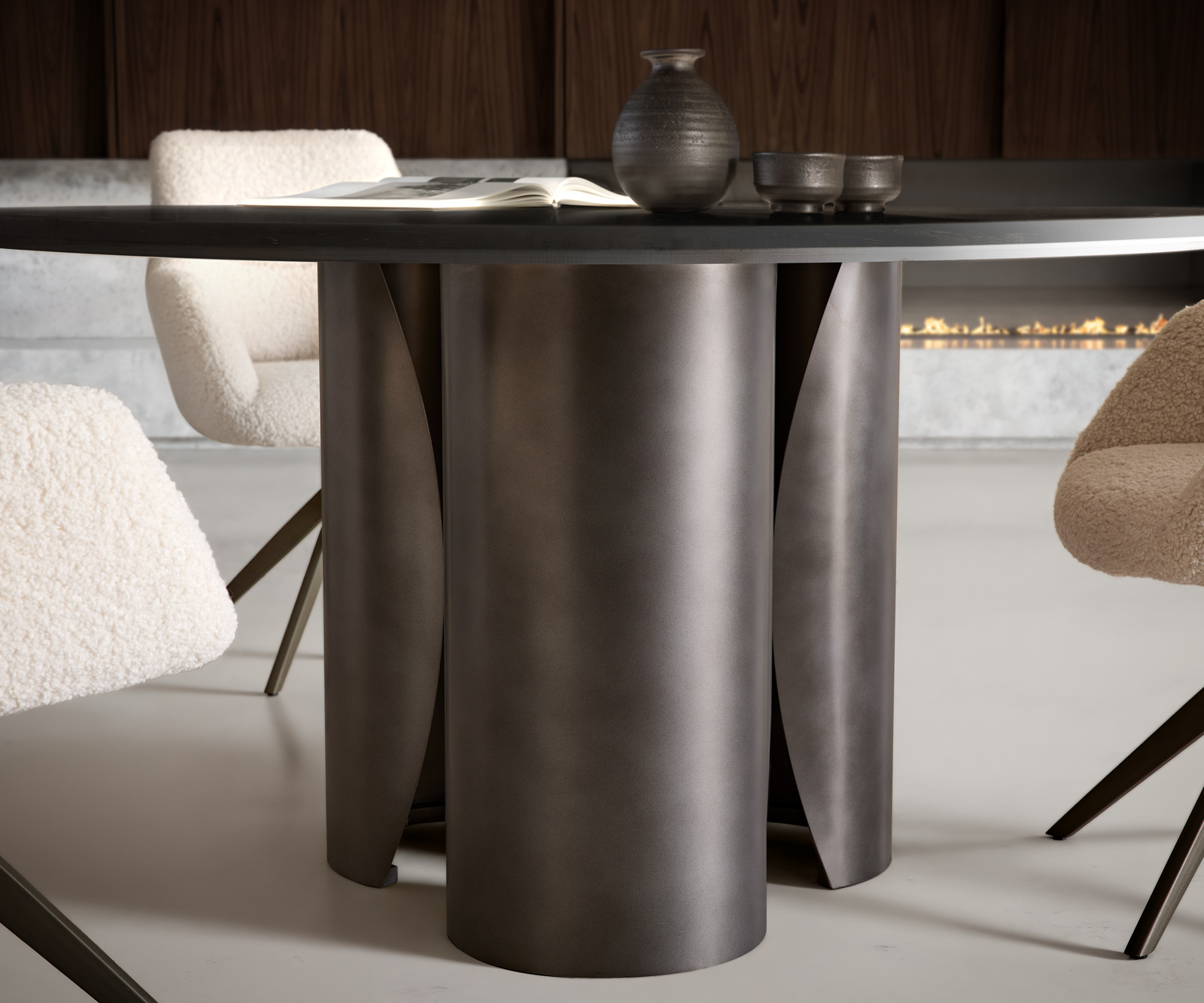 Étkezőasztal Adenza kerek 140x140 cm márvány fekete ezüst fém Black Antique - Image 4