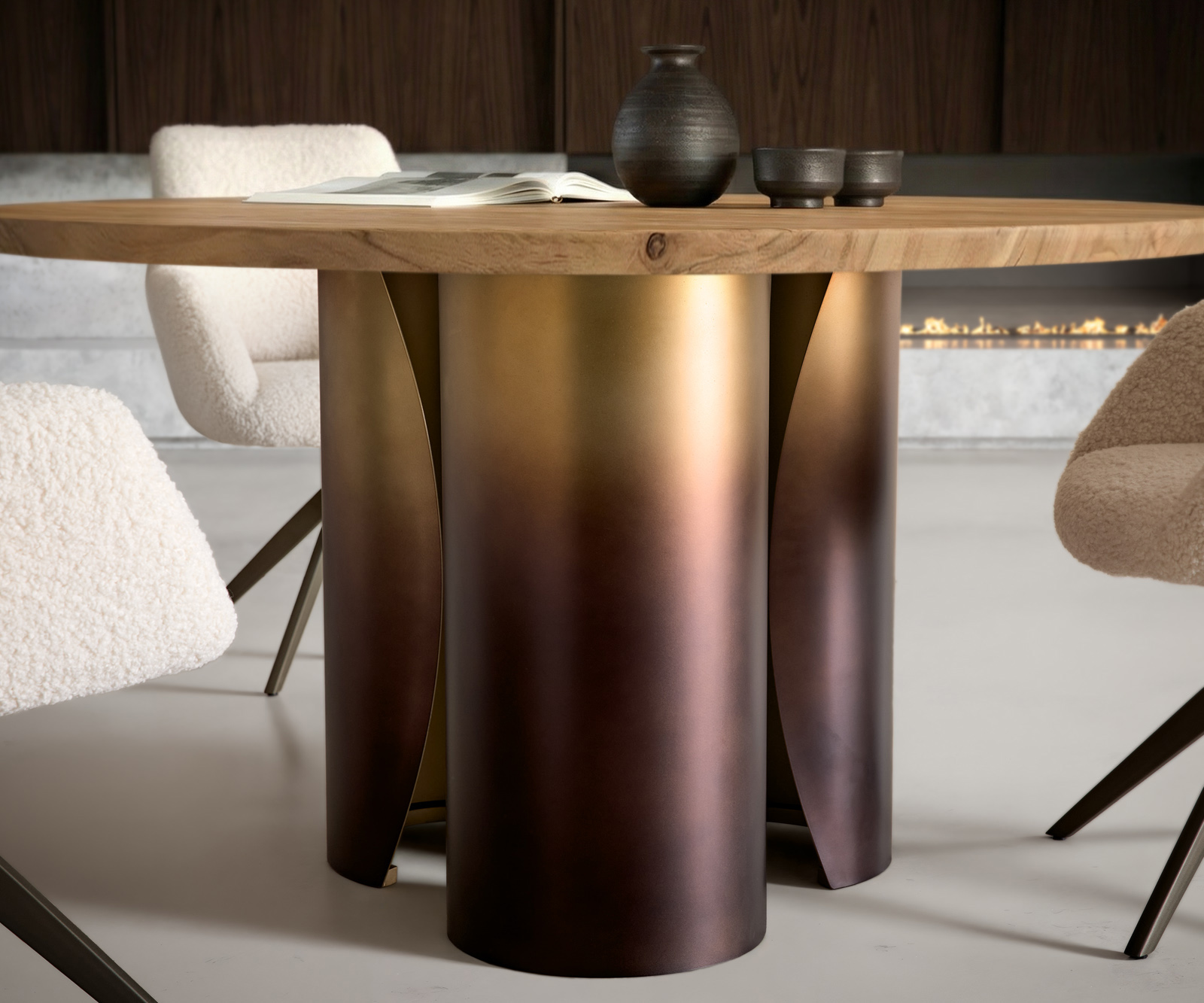 Étkezőasztal Adenza kerek 140x140 cm akác természetes fém arany Fusion Finish - Image 4