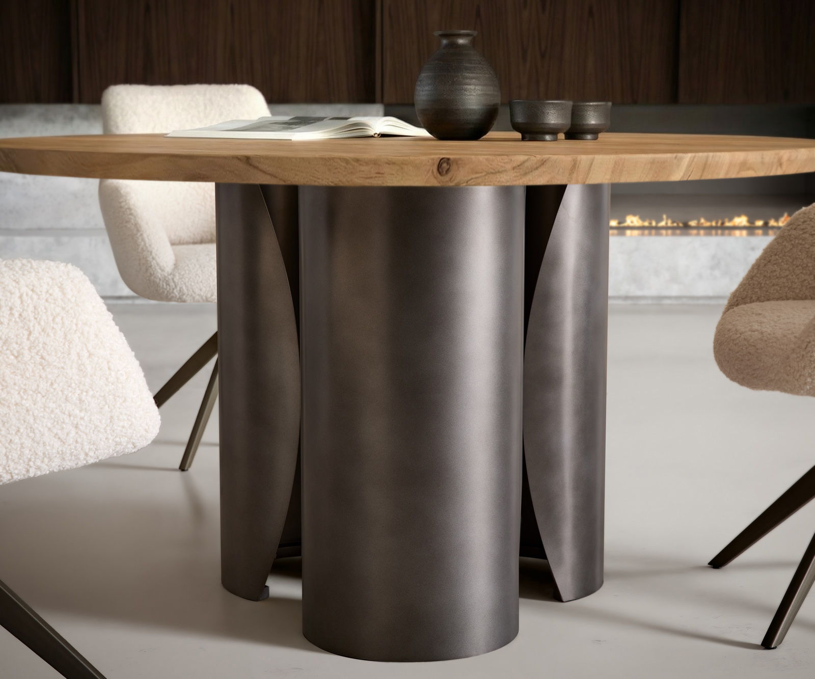 Étkezőasztal Adenza kerek 140x140 cm akác természetes fém fekete vintage - Image 4