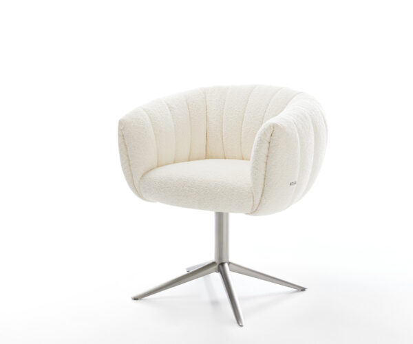 Étkezőszék Jada-Flex bouclé fehér rozsdamentes acél kereszt láb 360° forgatható hintamechanizmus zsákrugó