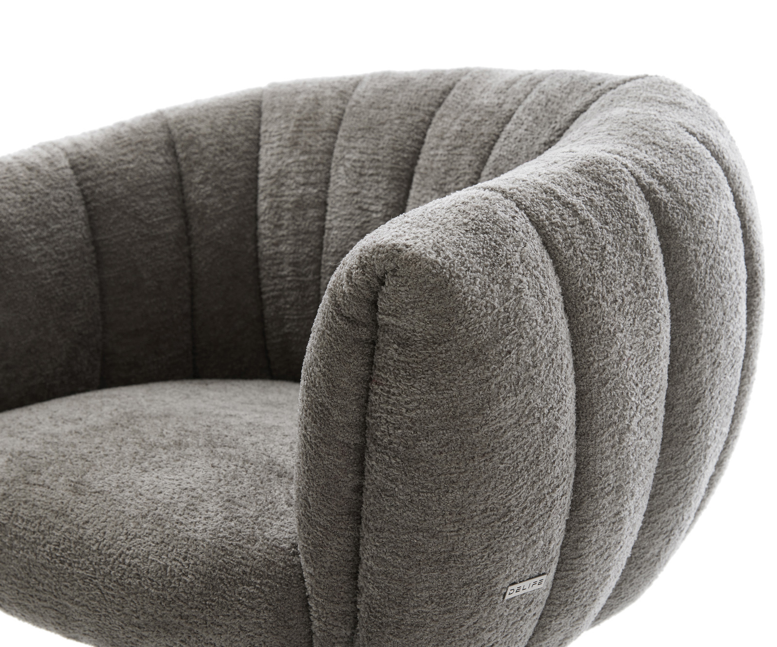 Étkezőszék Jada-Flex bouclé puha sötét bézs kereszt láb széles fehér 360° forgatható billenő zsákrugós matrac - Image 4