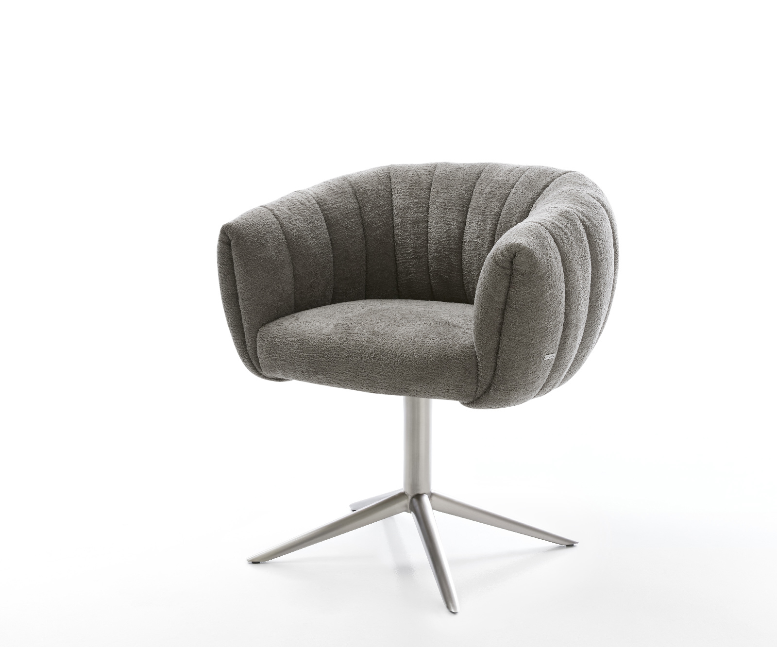 Étkezőszék Jada-Flex bouclé puha sötét bézs rozsdamentes acél kereszt láb 360° forgatható billenő zsákrugó